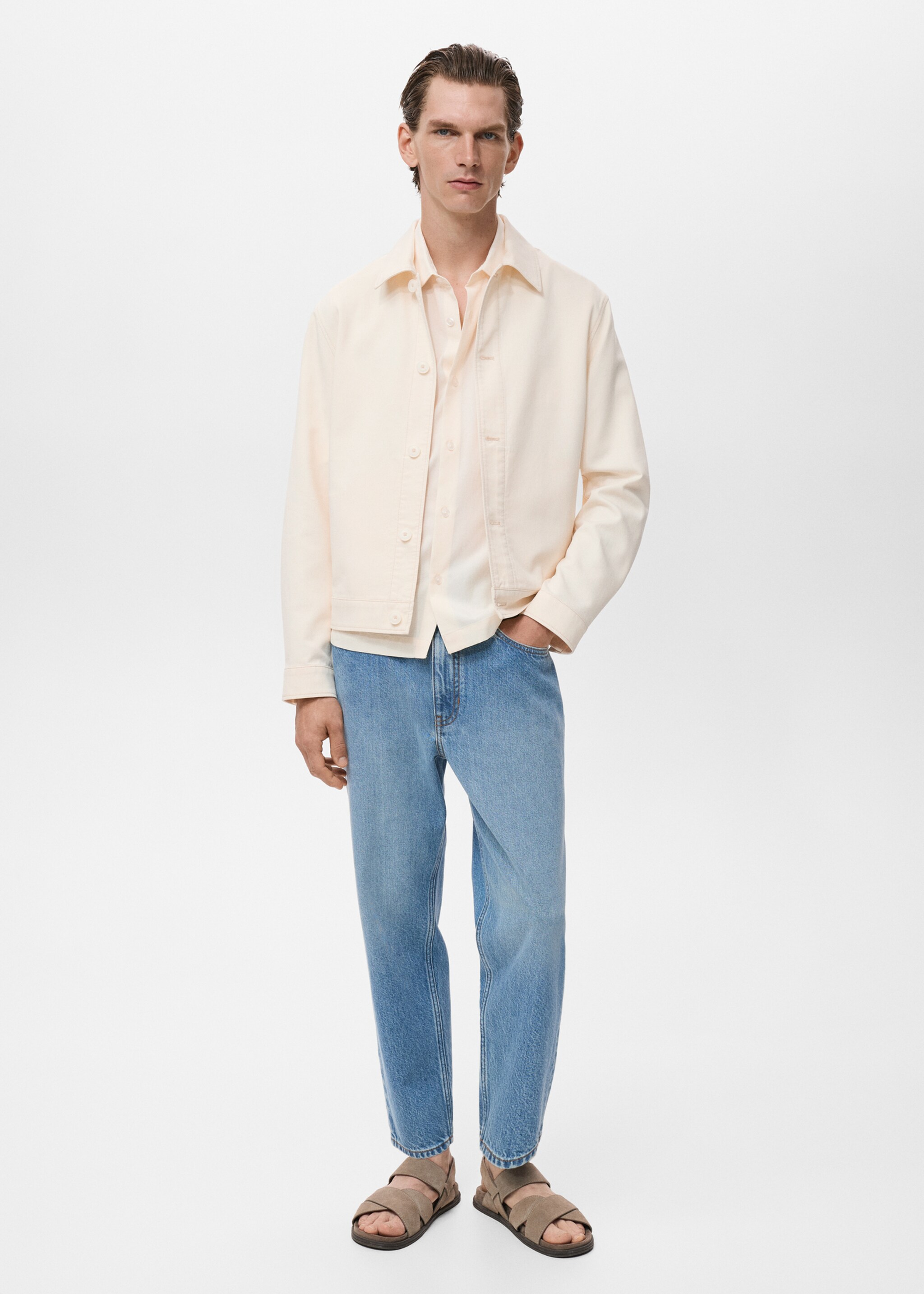 Straight cotton jacket with buttons - General plane, Ecru. Ref: 17084402-00.