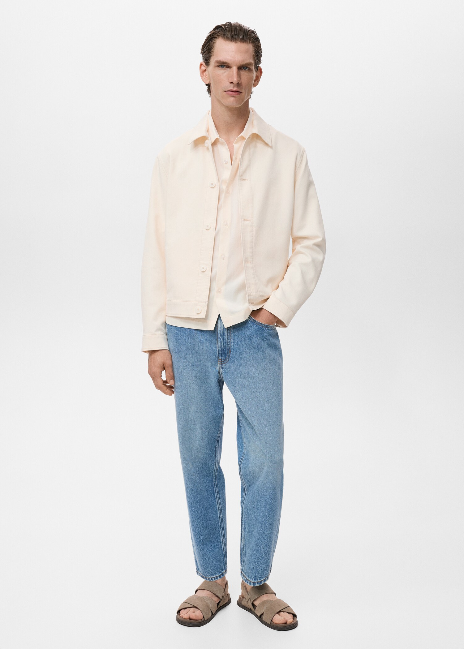 Straight cotton jacket with buttons - General plane