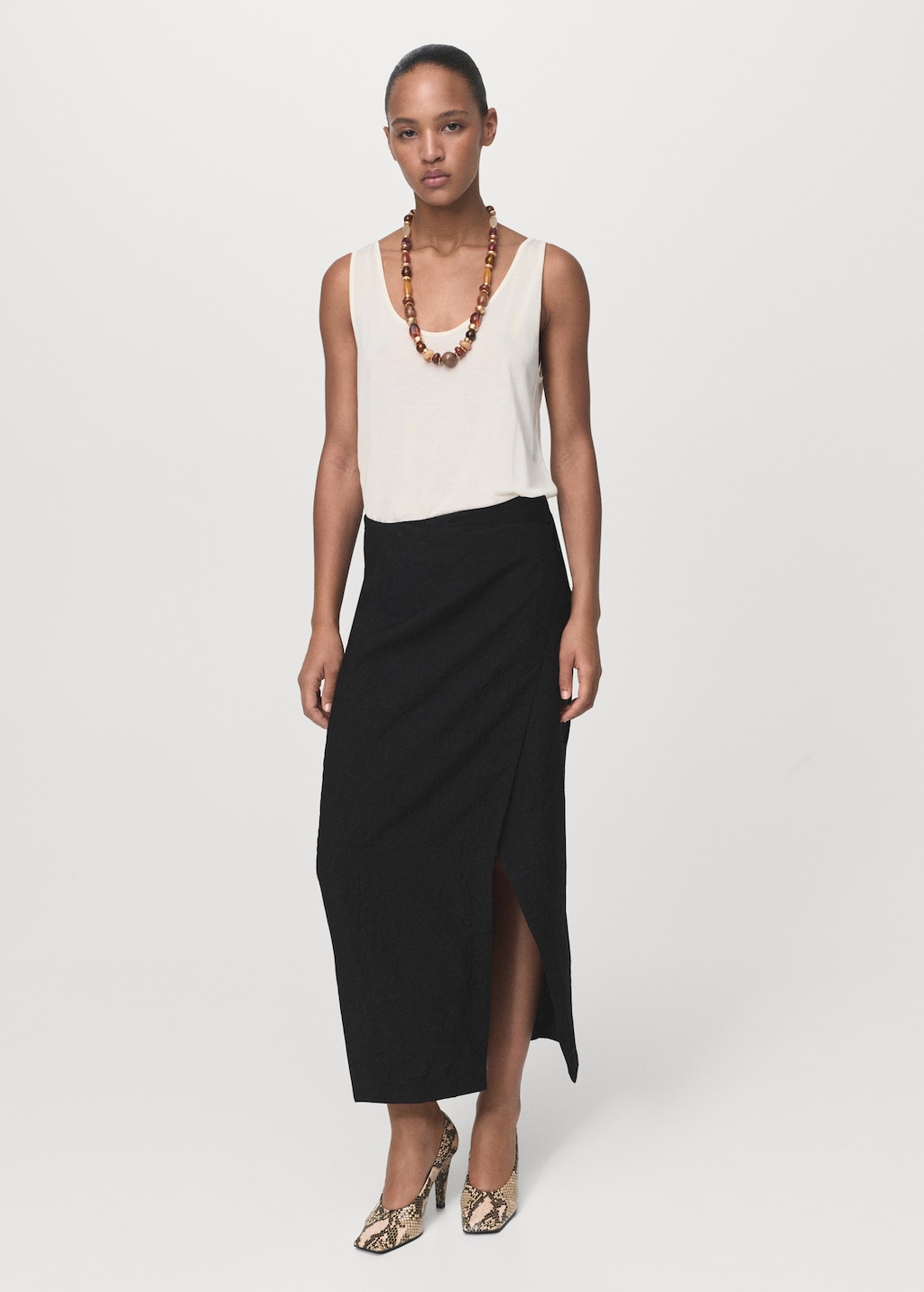 Creased-effect wrap-around skirt