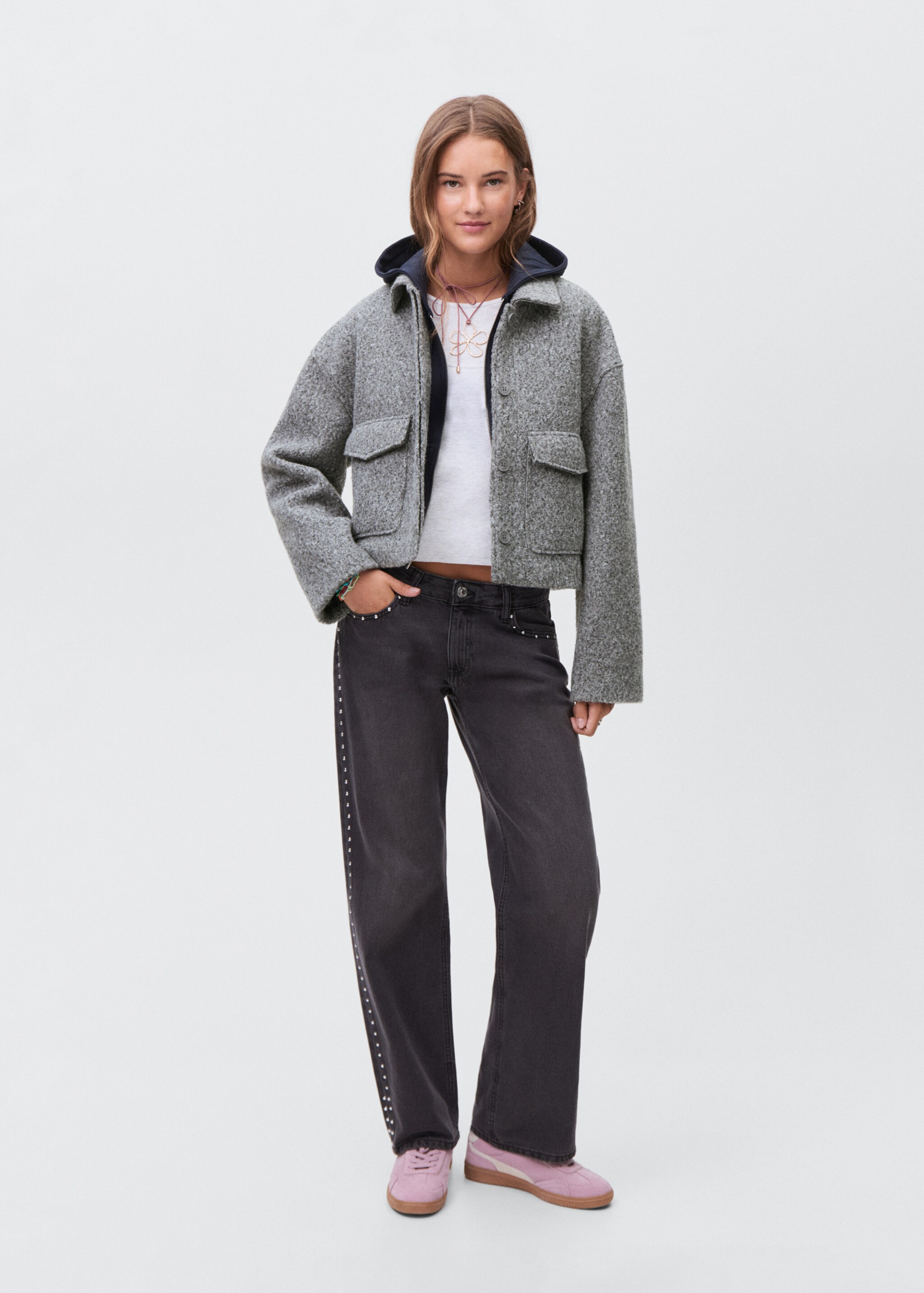 Wool jacket with lapel pockets - General plane, Grey. Ref: 17085783-00.