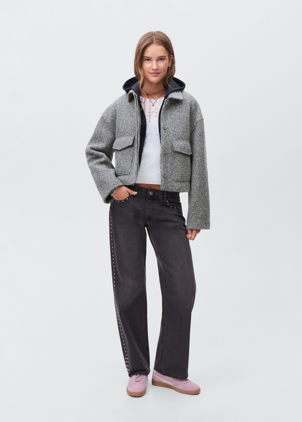 Wool jacket with lapel pockets