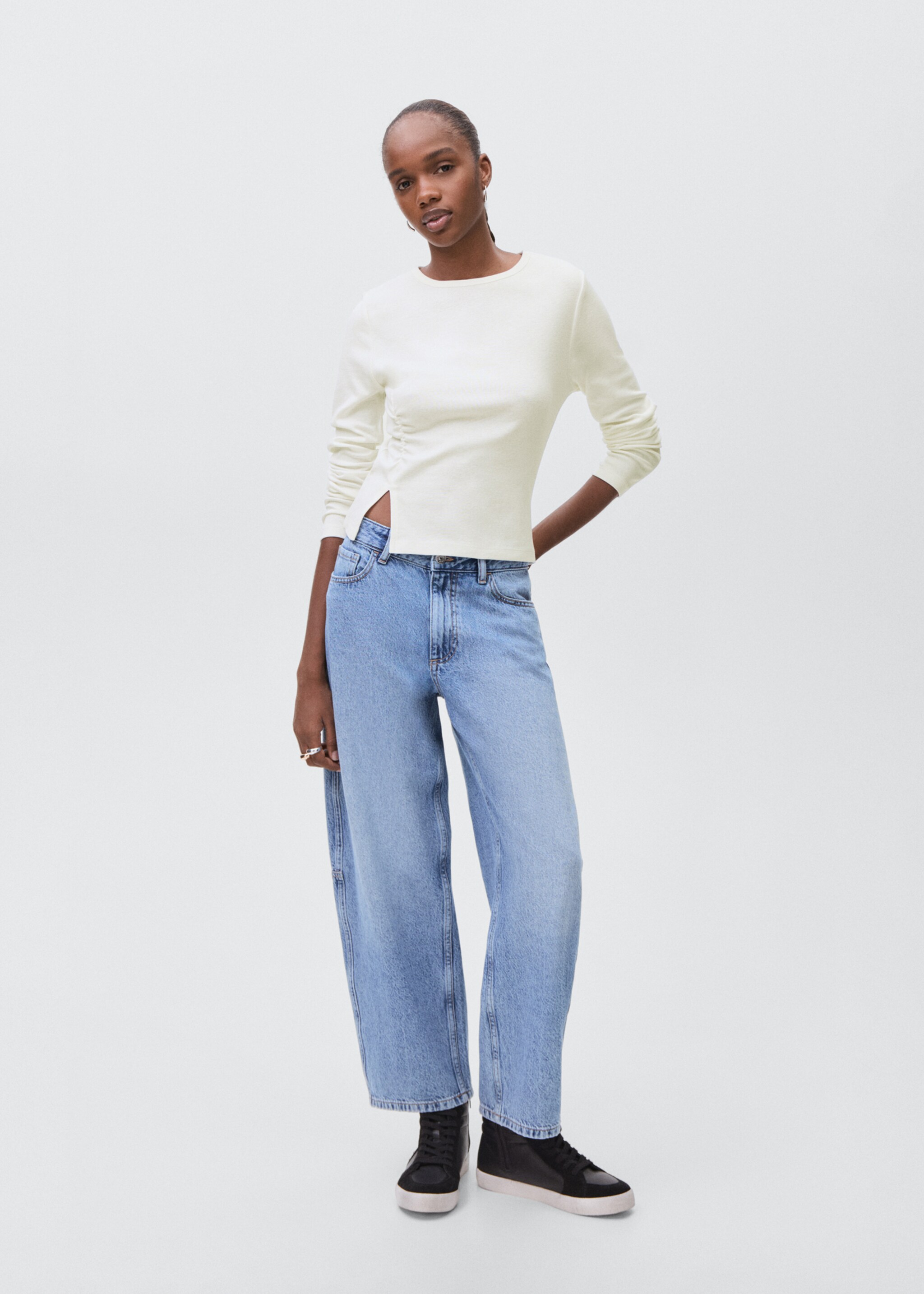 Gathered cotton t-shirt - General plane, Off White. Ref: 17085791-00.