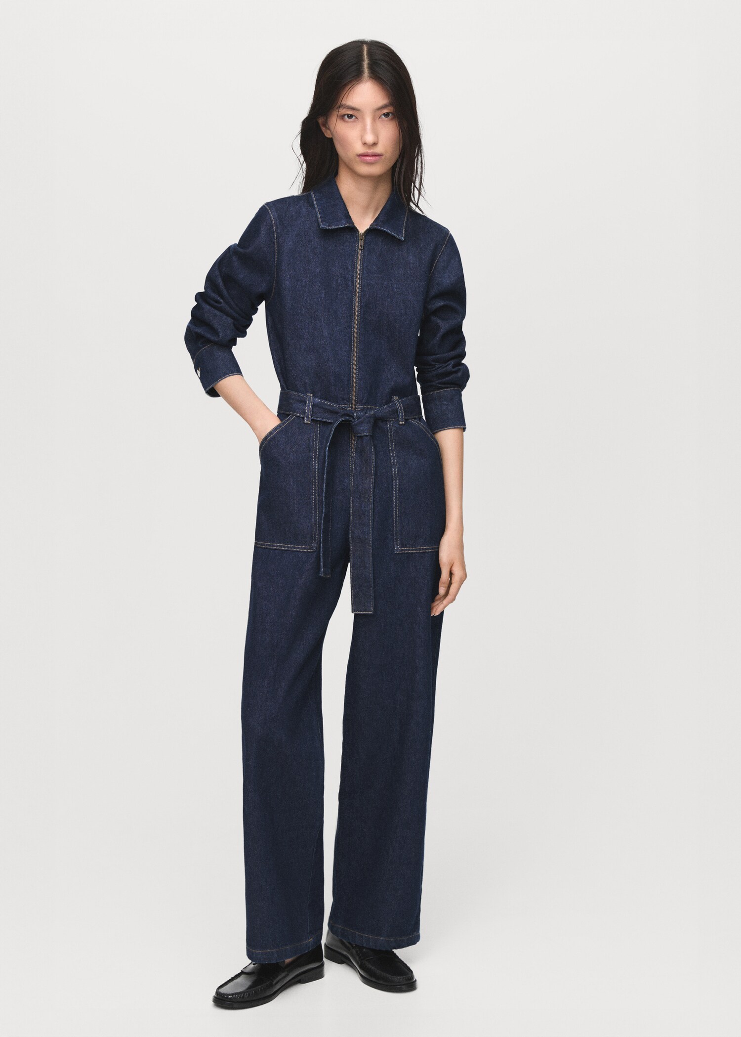 Belt denim jumpsuit - General plane