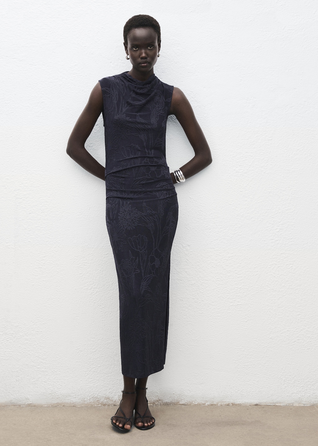 Embroidered dress with draped collar - image 2