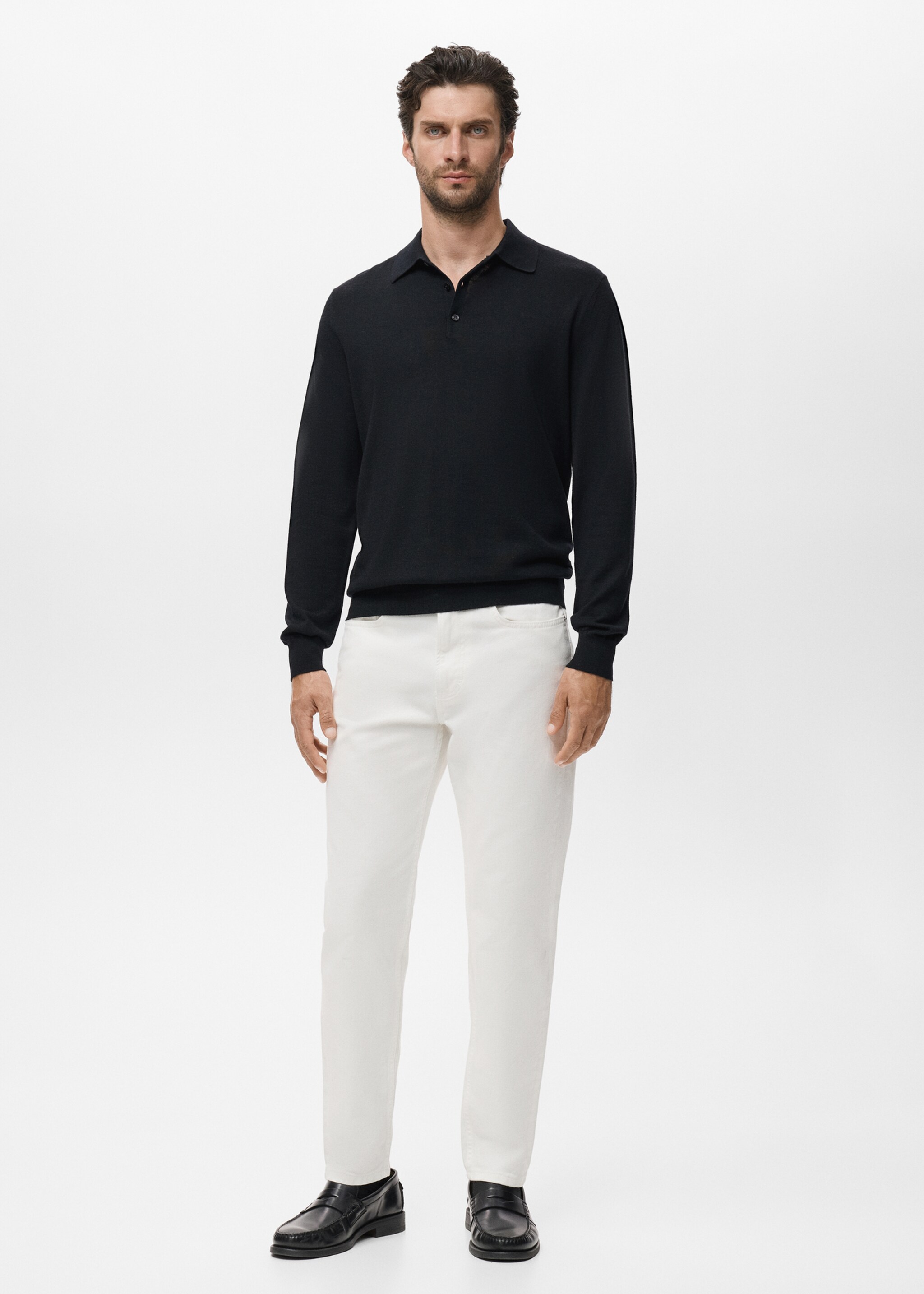 100% wool knitted polo sweater - General plane, Black. Ref: 17085970-00.