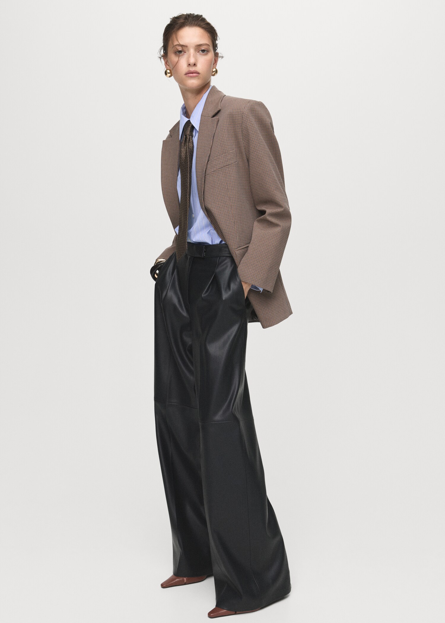 Wide leg faux leather trousers - General plane