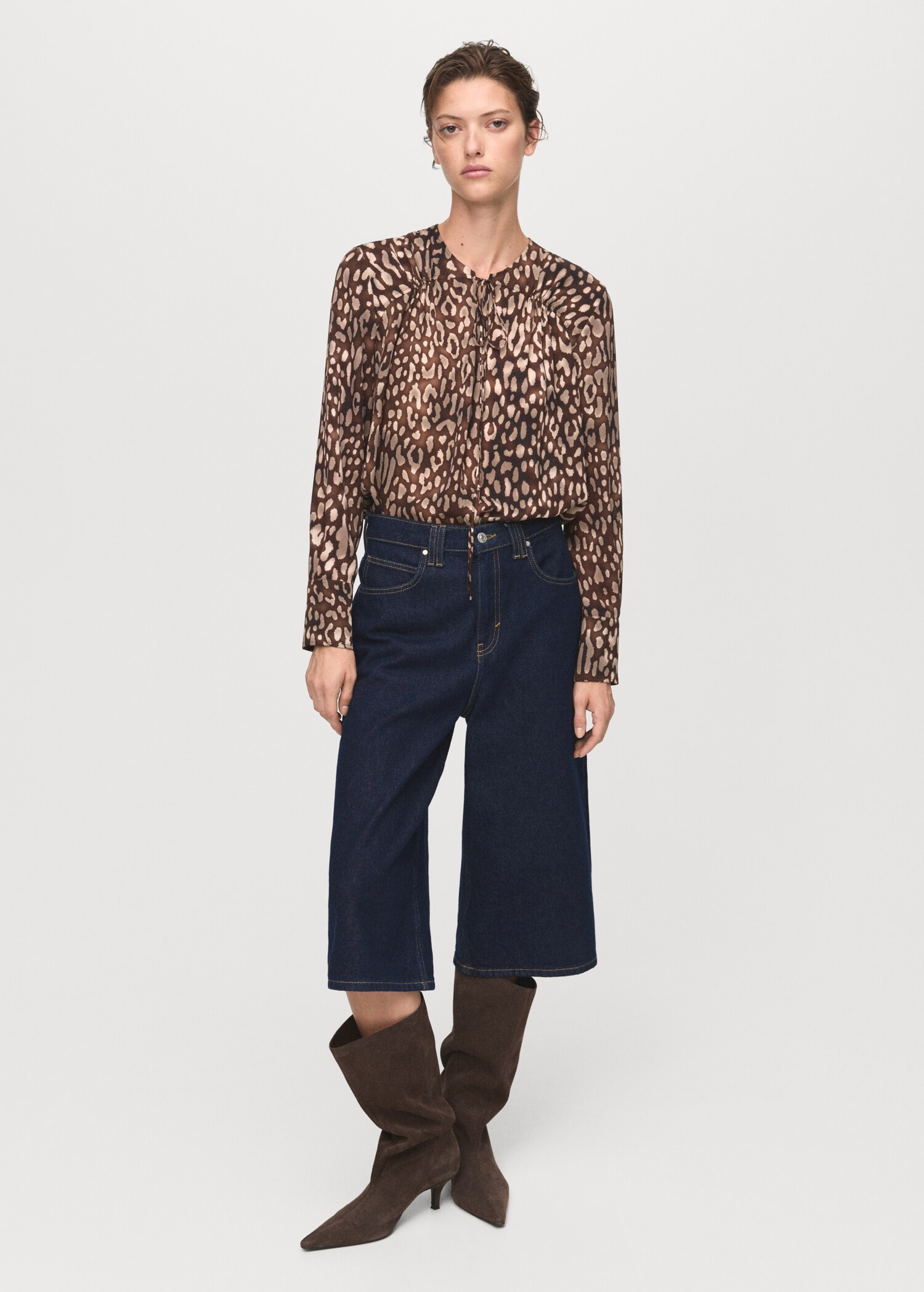 Leoparden-Satinbluse mit Schleife - Allgemeine Ansicht