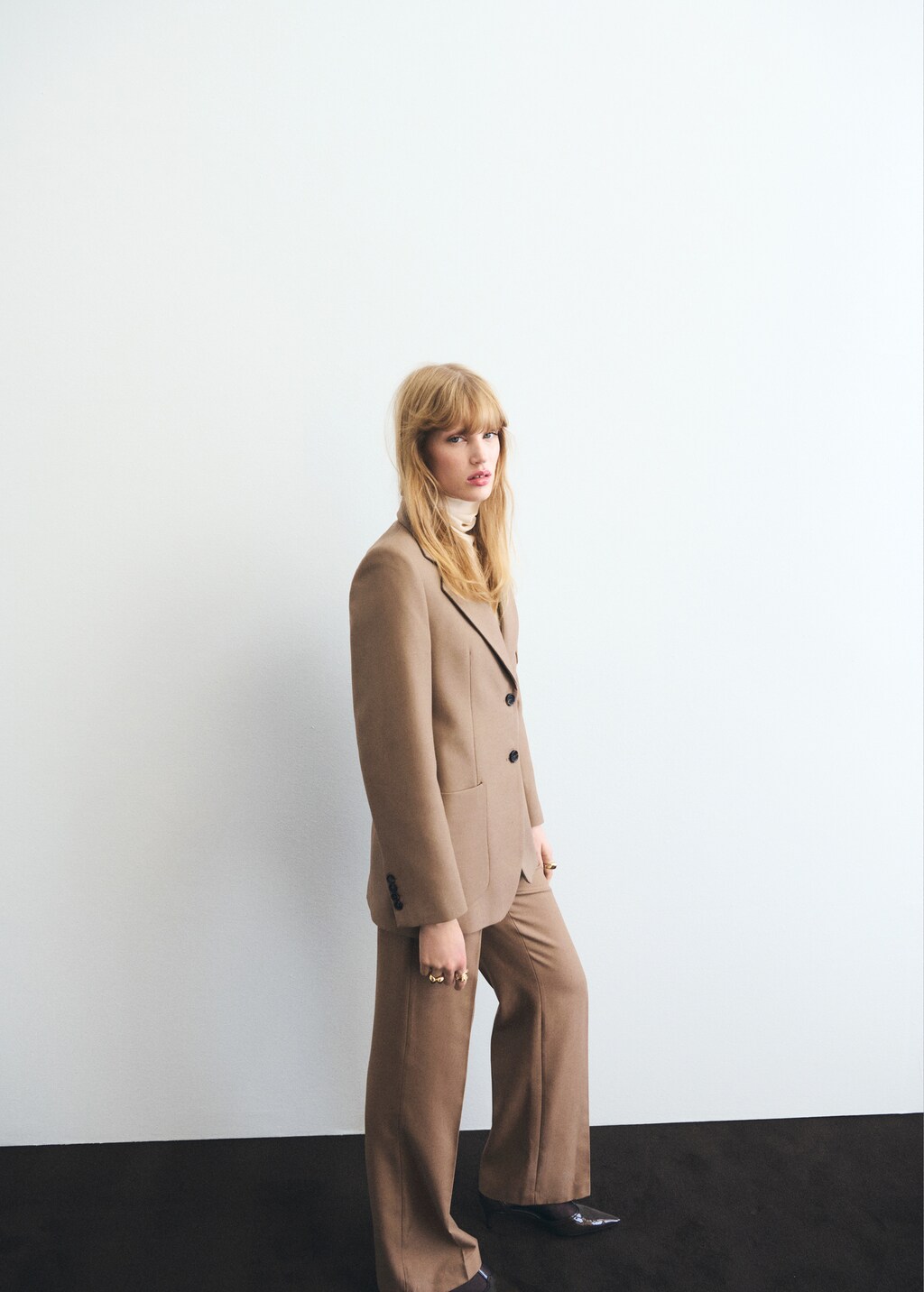 Straight wool-blend suit pants