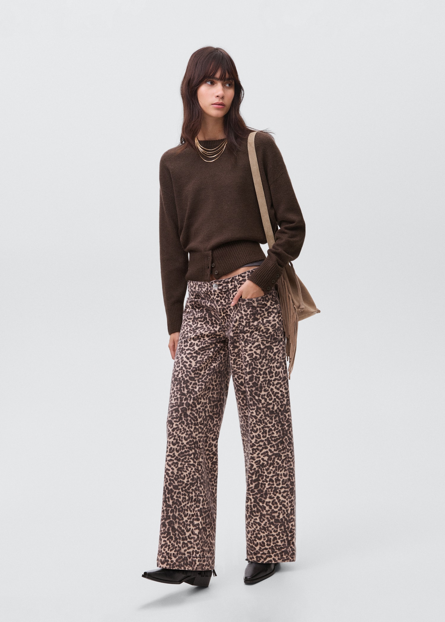 Leopard-print wide leg jeans Teen MANGO Egypt - Main Image