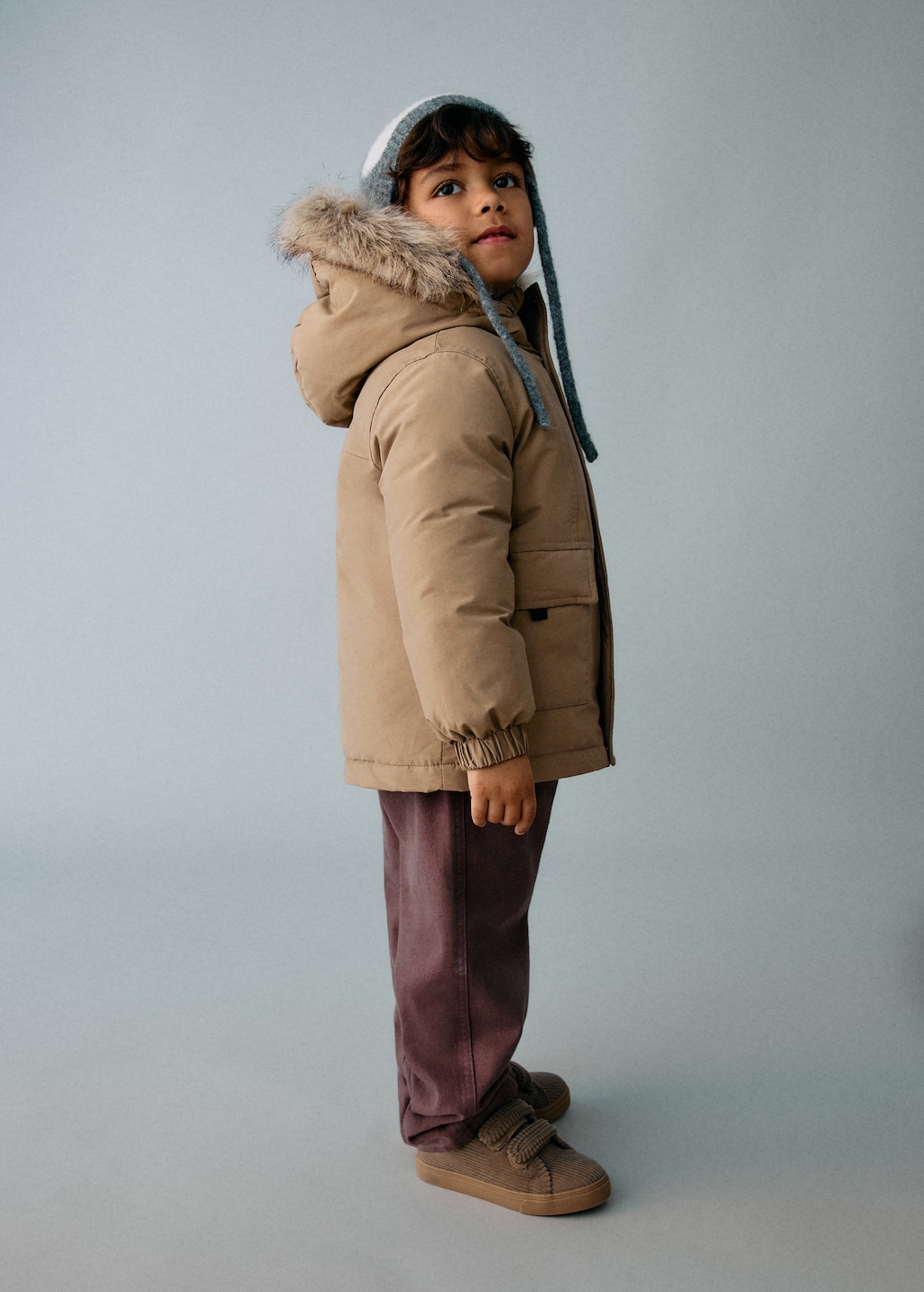 Anorak with shearling-effect hood