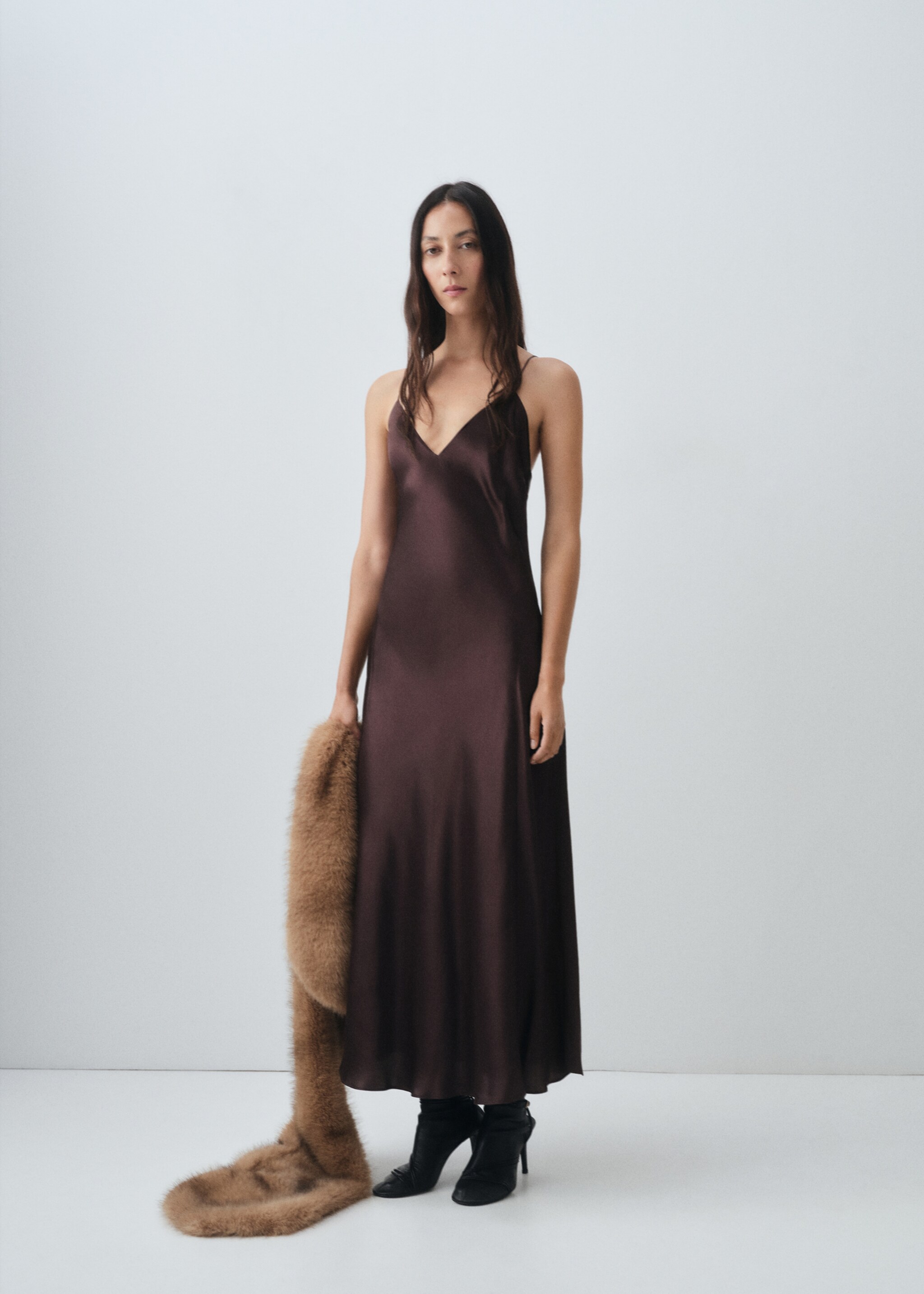 Silk satin dress - General plane, Brown. Ref: 17086351-00.