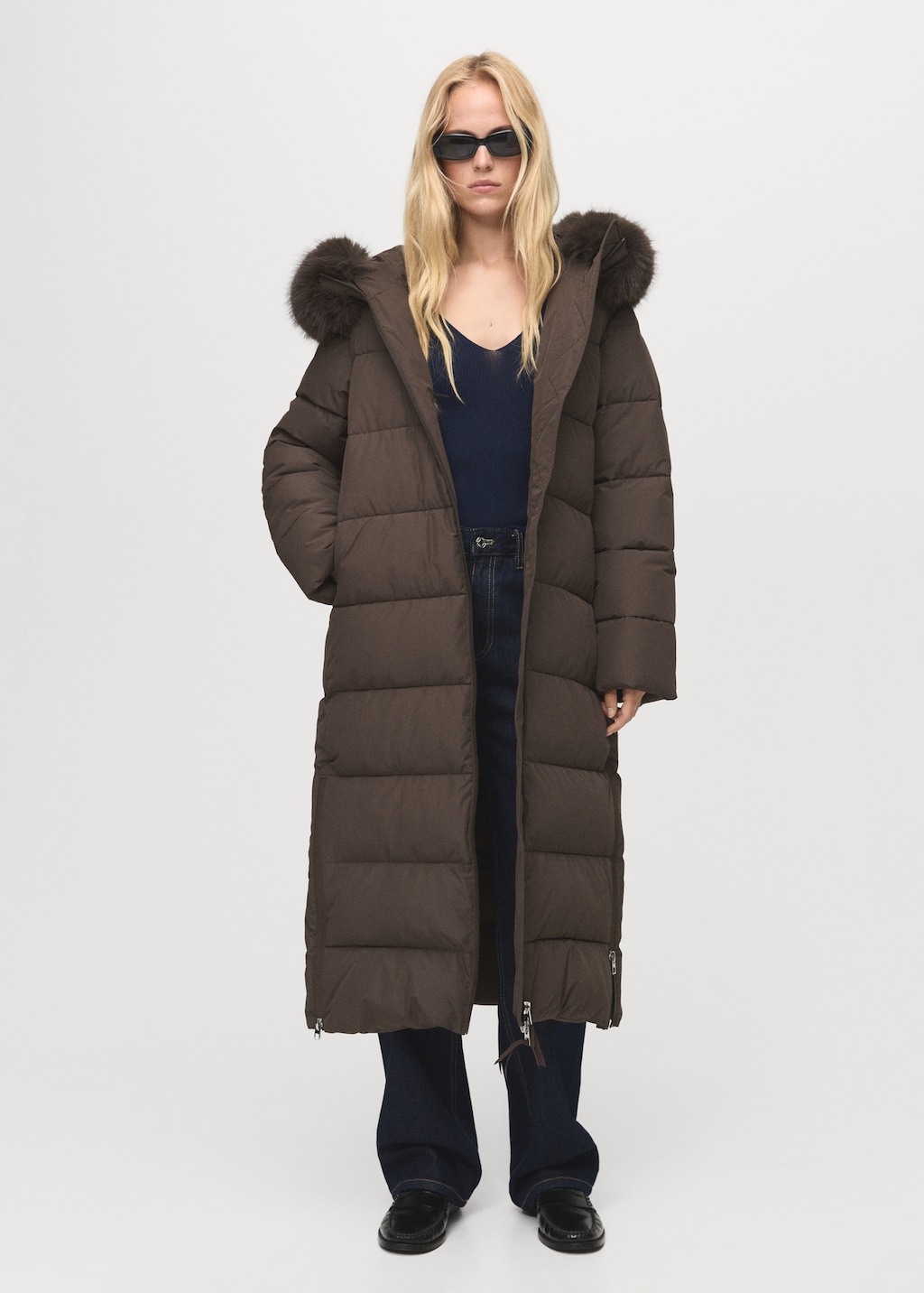Padded anorak with faux-fur hood