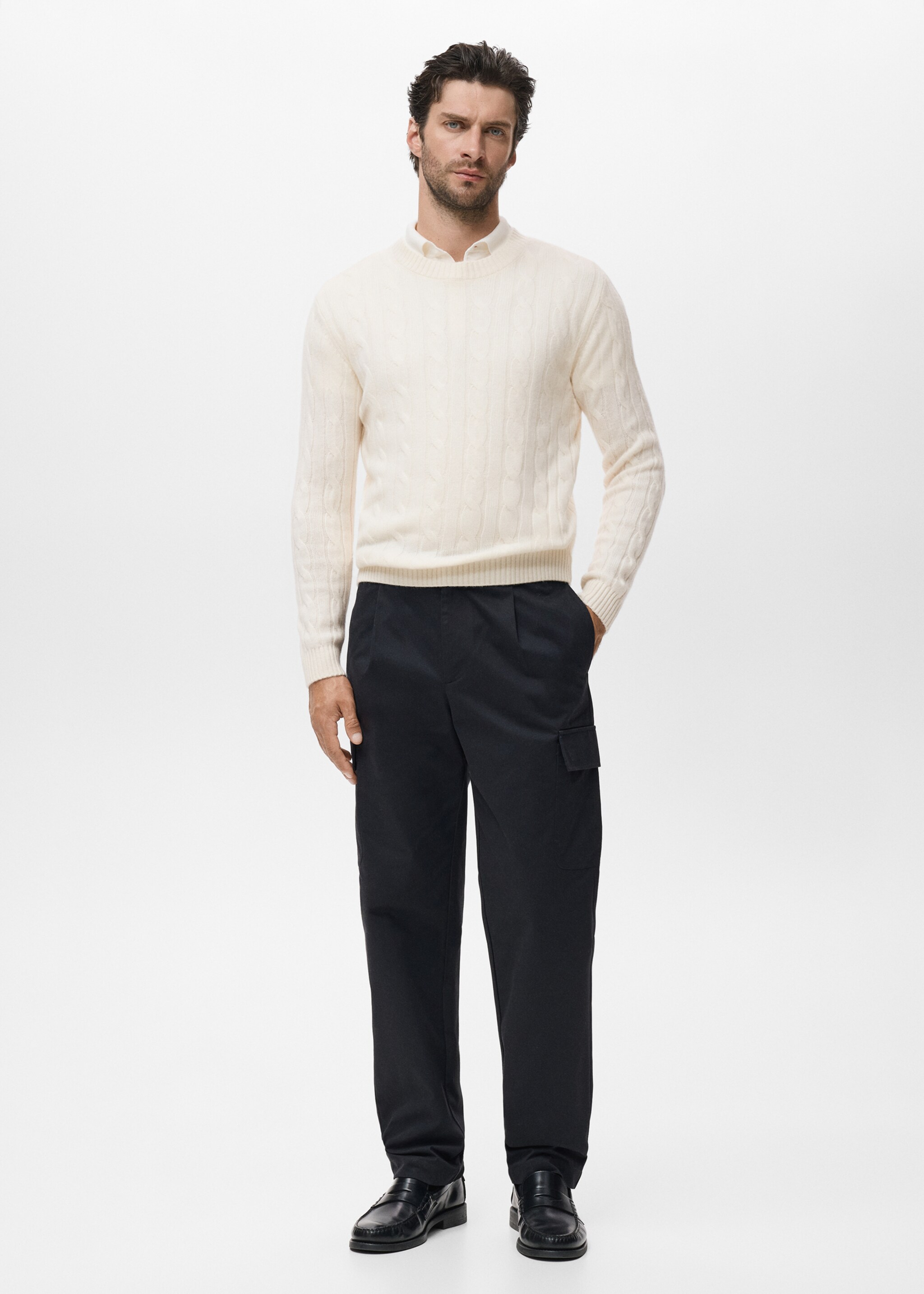 100% wool braided sweater - General plane, Ecru. Ref: 17086721-00.