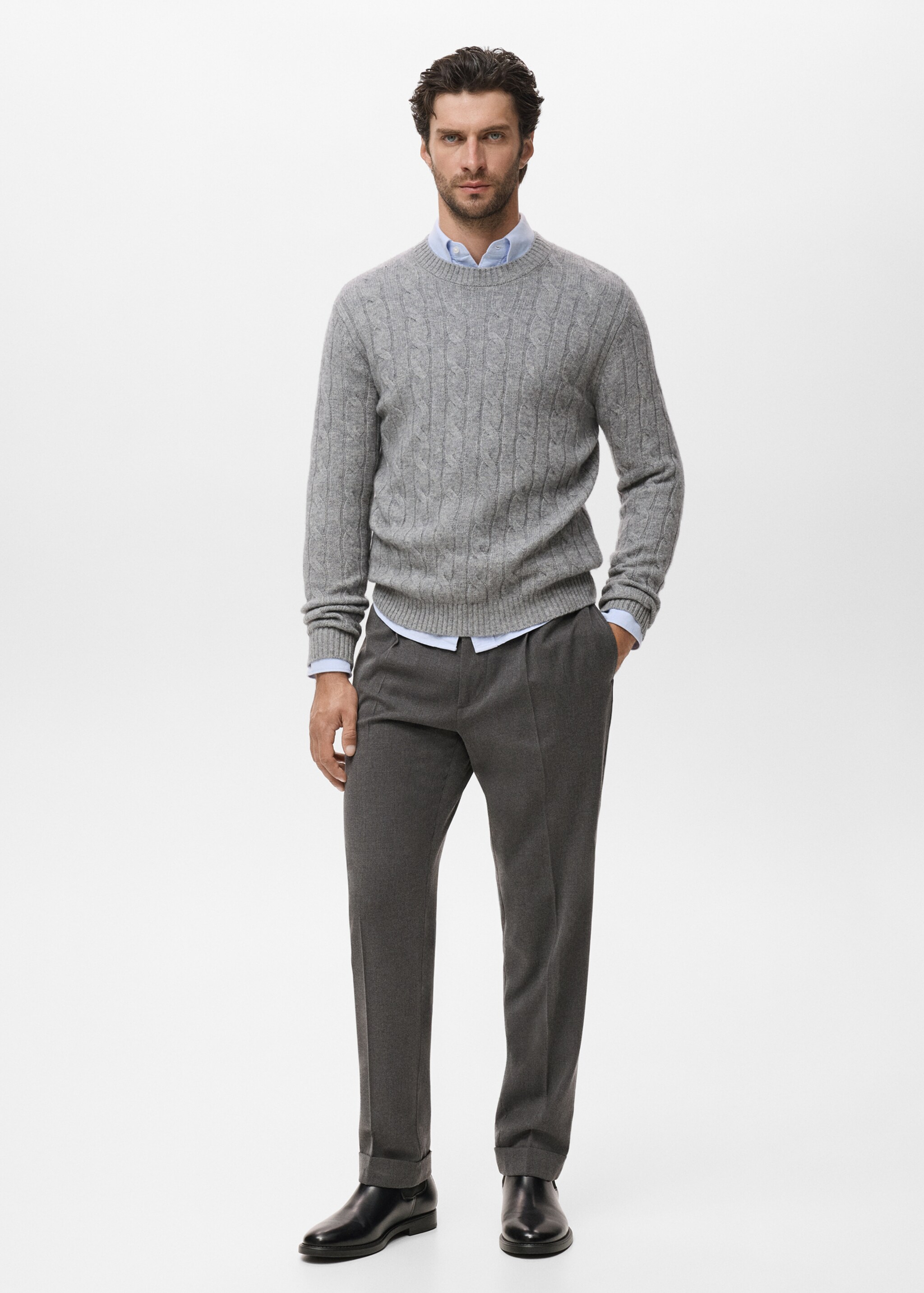 100% wool braided sweater - General plane, Medium Heather Grey. Ref: 17086721-00.
