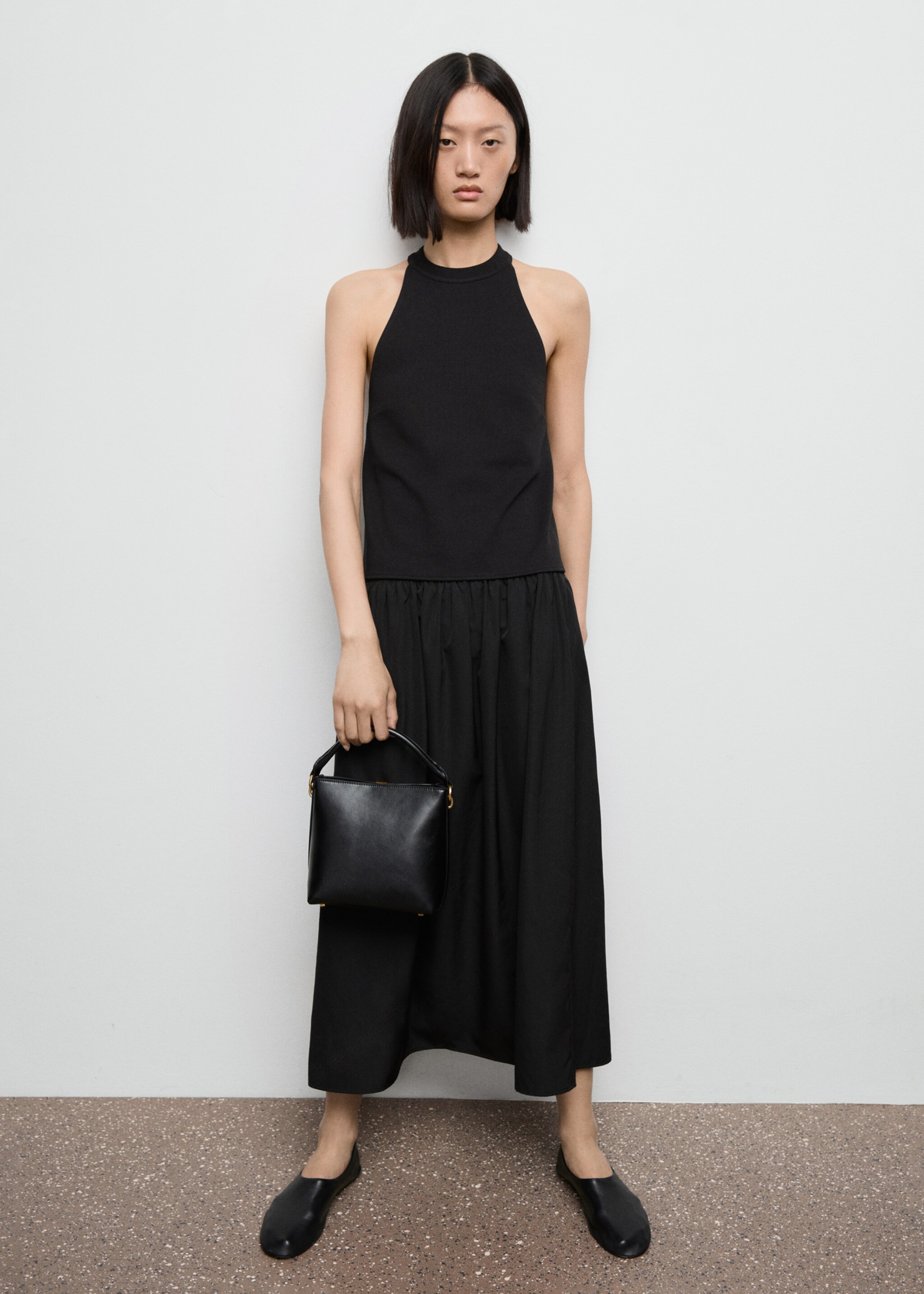 Gathered A-line skirt - General plane, Black. Ref: 17086730-00.