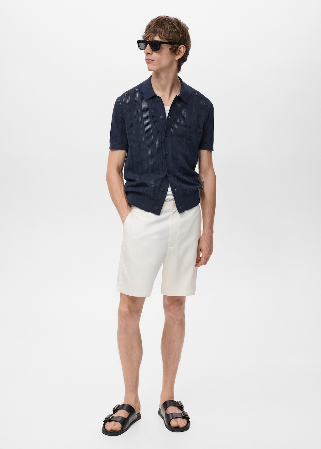 Striped knitted shirt with lace pattern