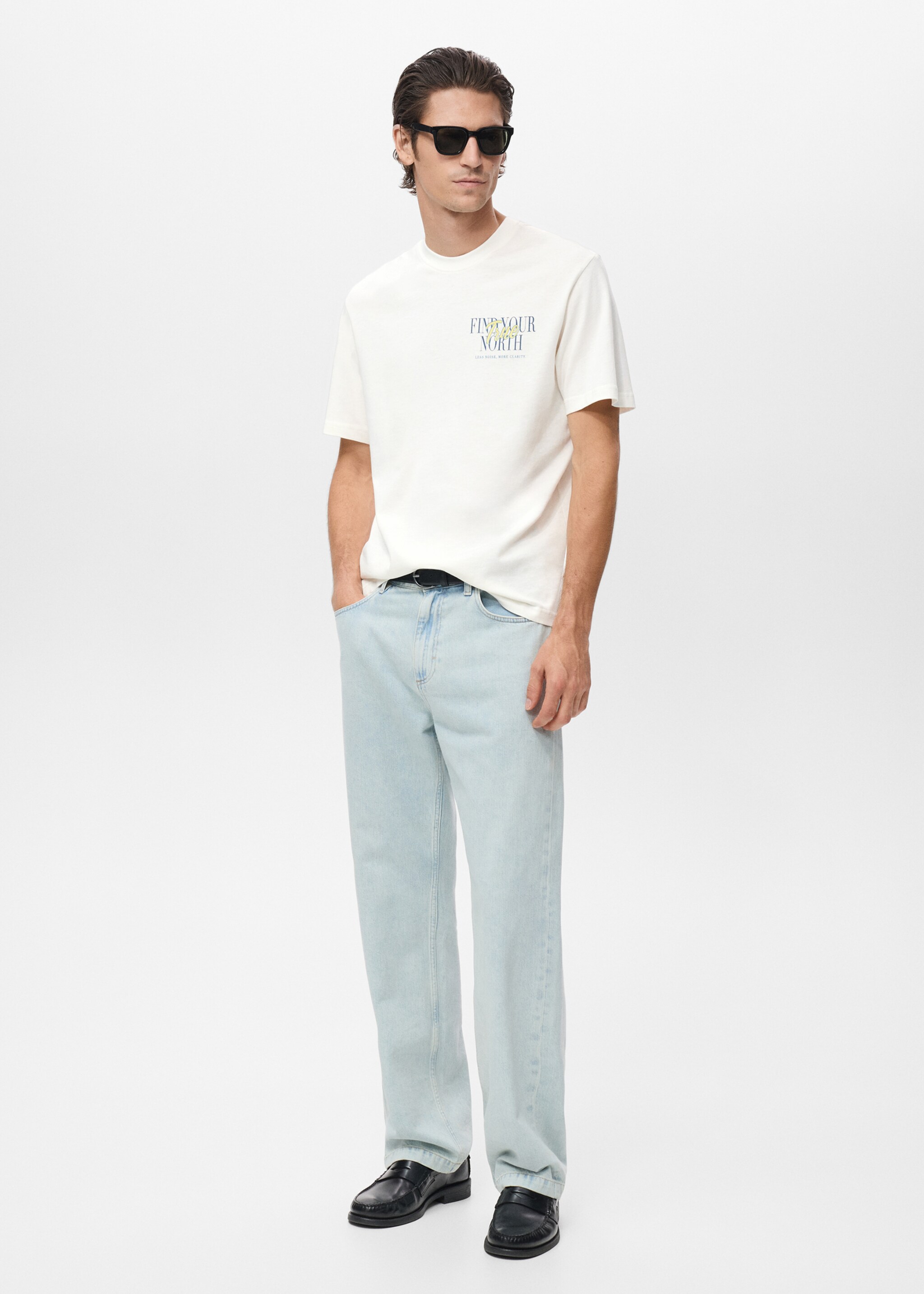 T-shirt 100 % coton texte - Plan général, Blanc cassé. Ref: 17087770-00.
