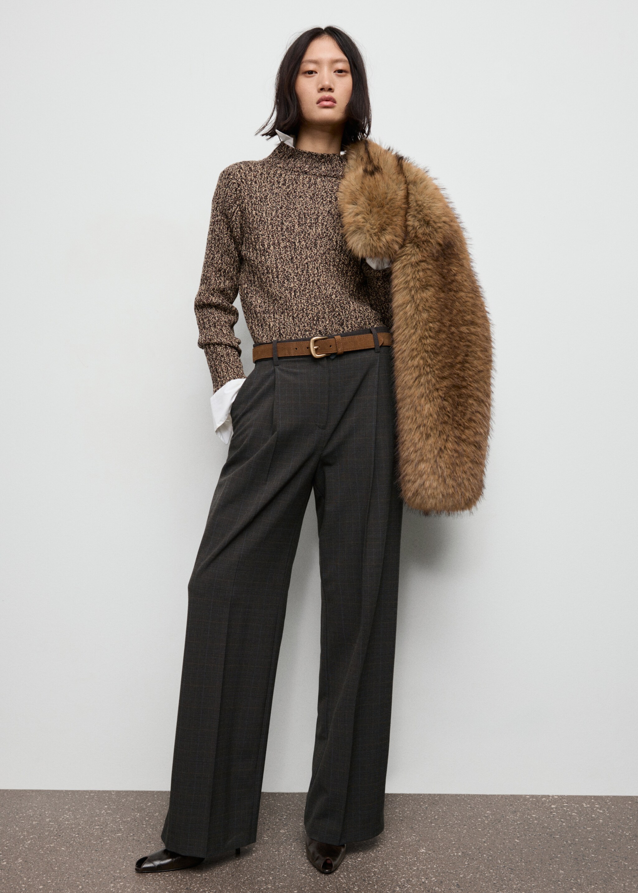 Check pleated trousers - General plane, Brown. Ref: 17087792-00.