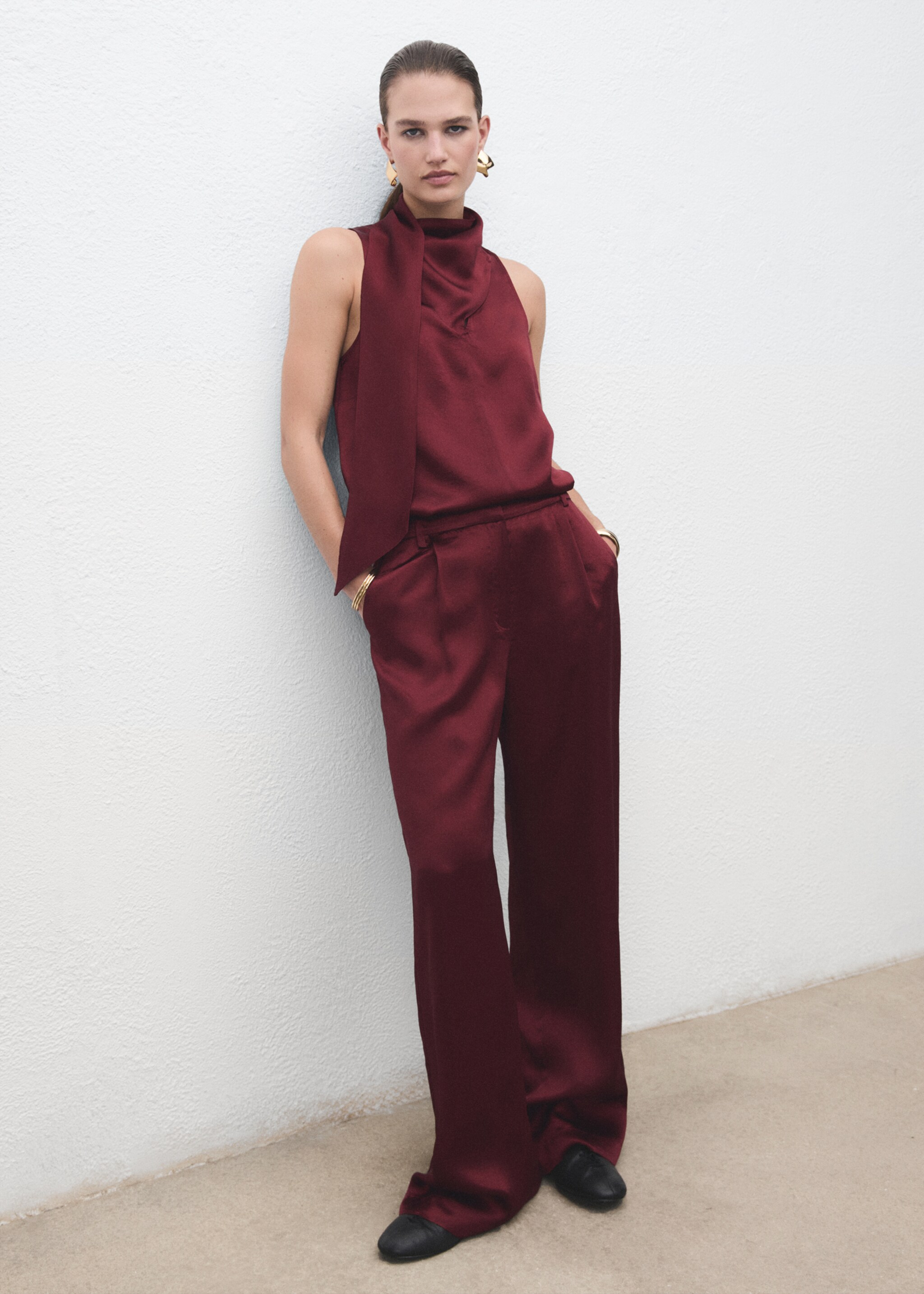 Wide leg satin pants - General plane, Russet. Ref: 17087806-00.