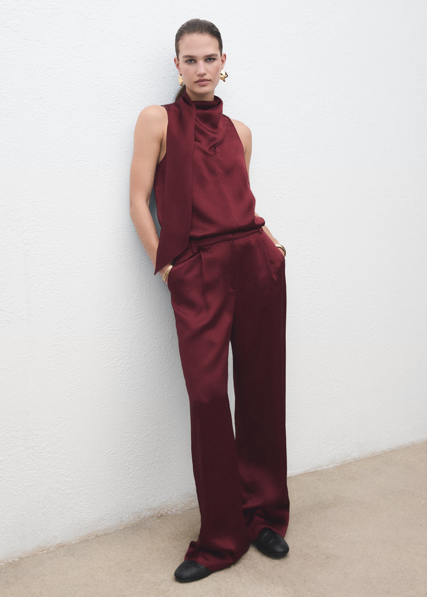 Wide leg satin pants - General plane