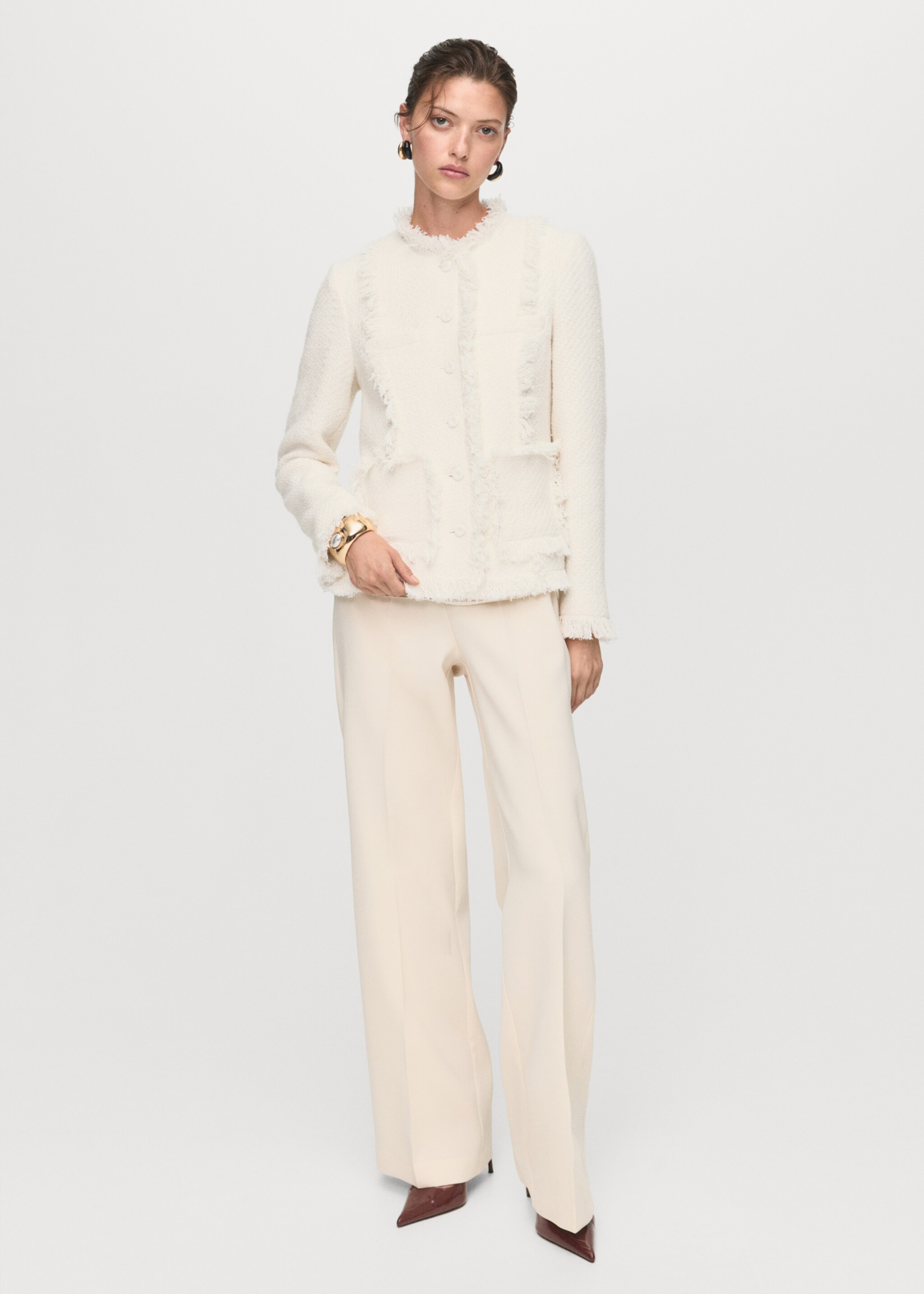 Tweed jacket with frayed ends - General plane, Off White. Ref: 17087813-00.
