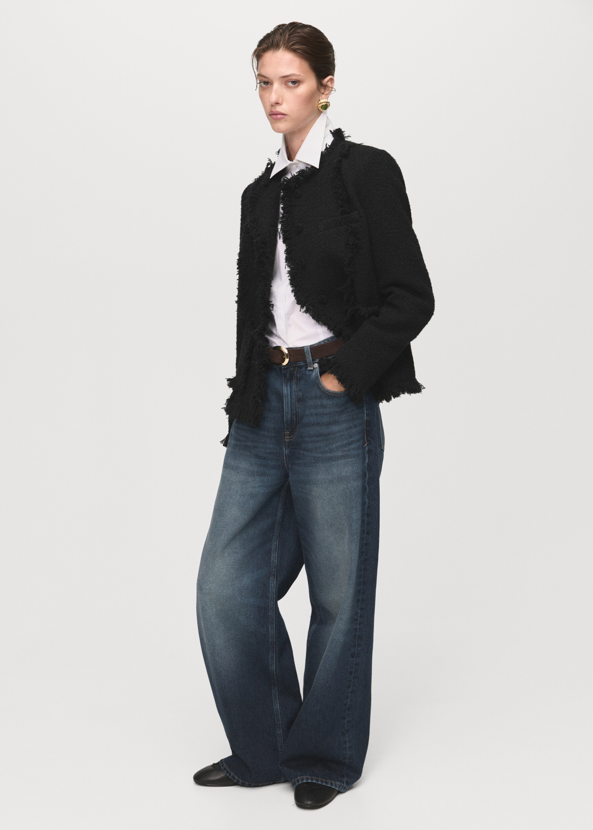 Tweed jacket with frayed ends - General plane, Black. Ref: 17087813-00.