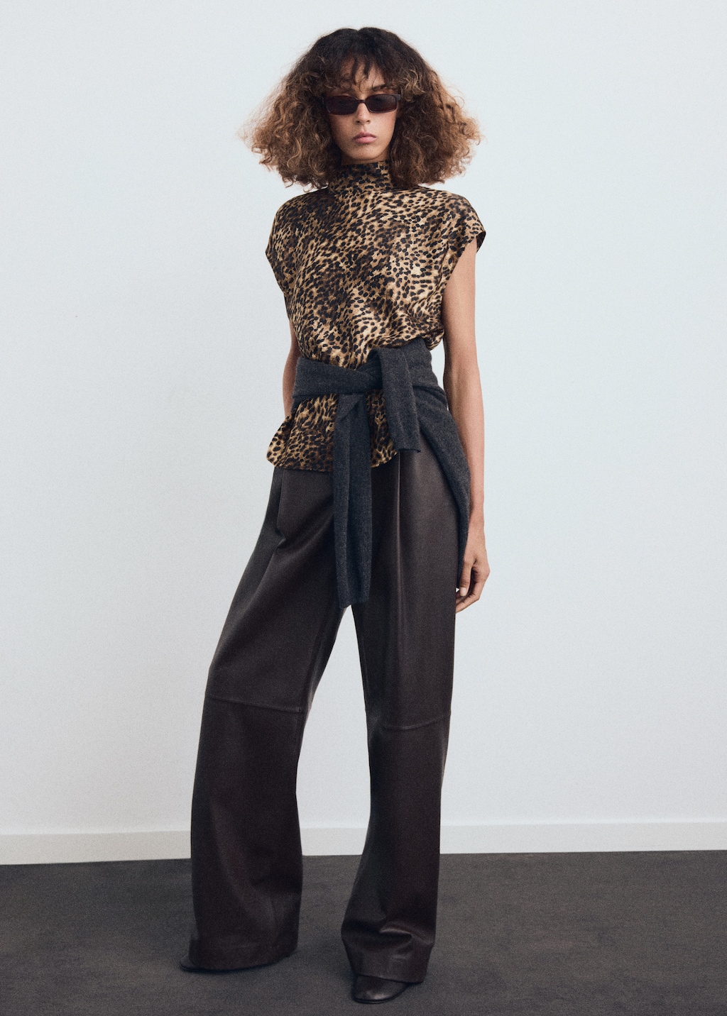 Leopard-print satin blouse