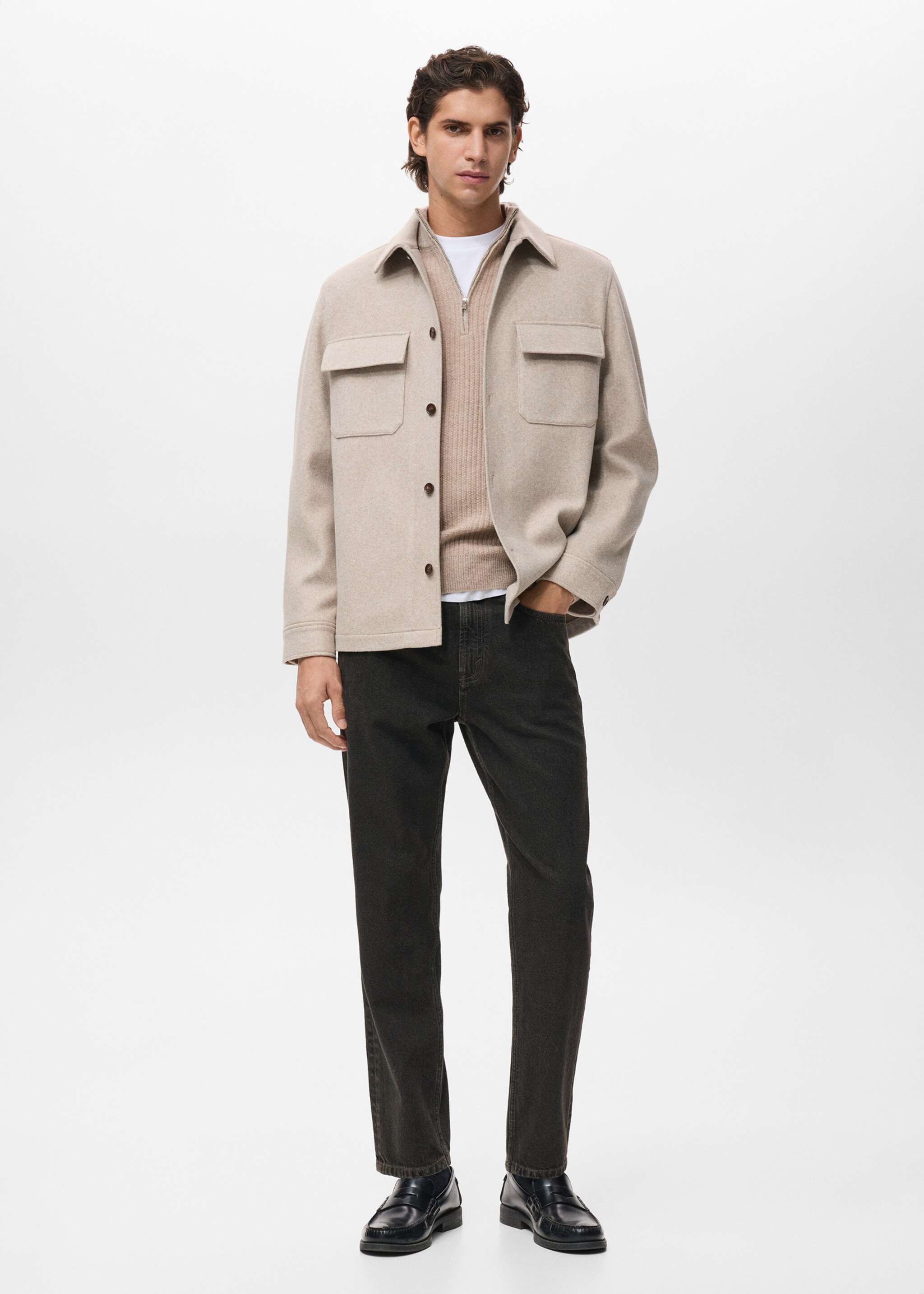 Wool jacket with lapel pockets - General plane, Sand. Ref: 17087884-00.