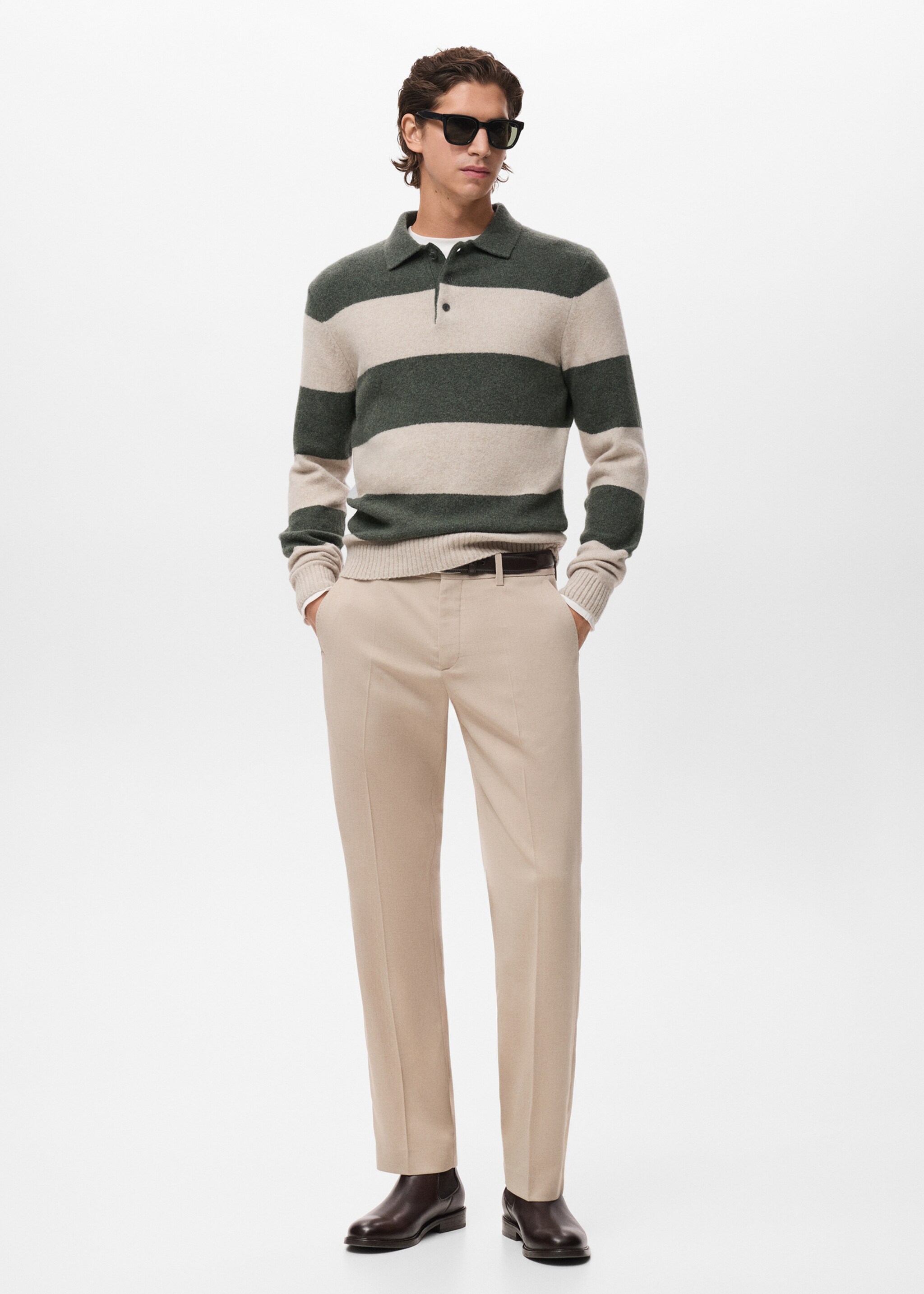 Knitted wool blend polo sweater - General plane, Dark Green. Ref: 17087895-00.