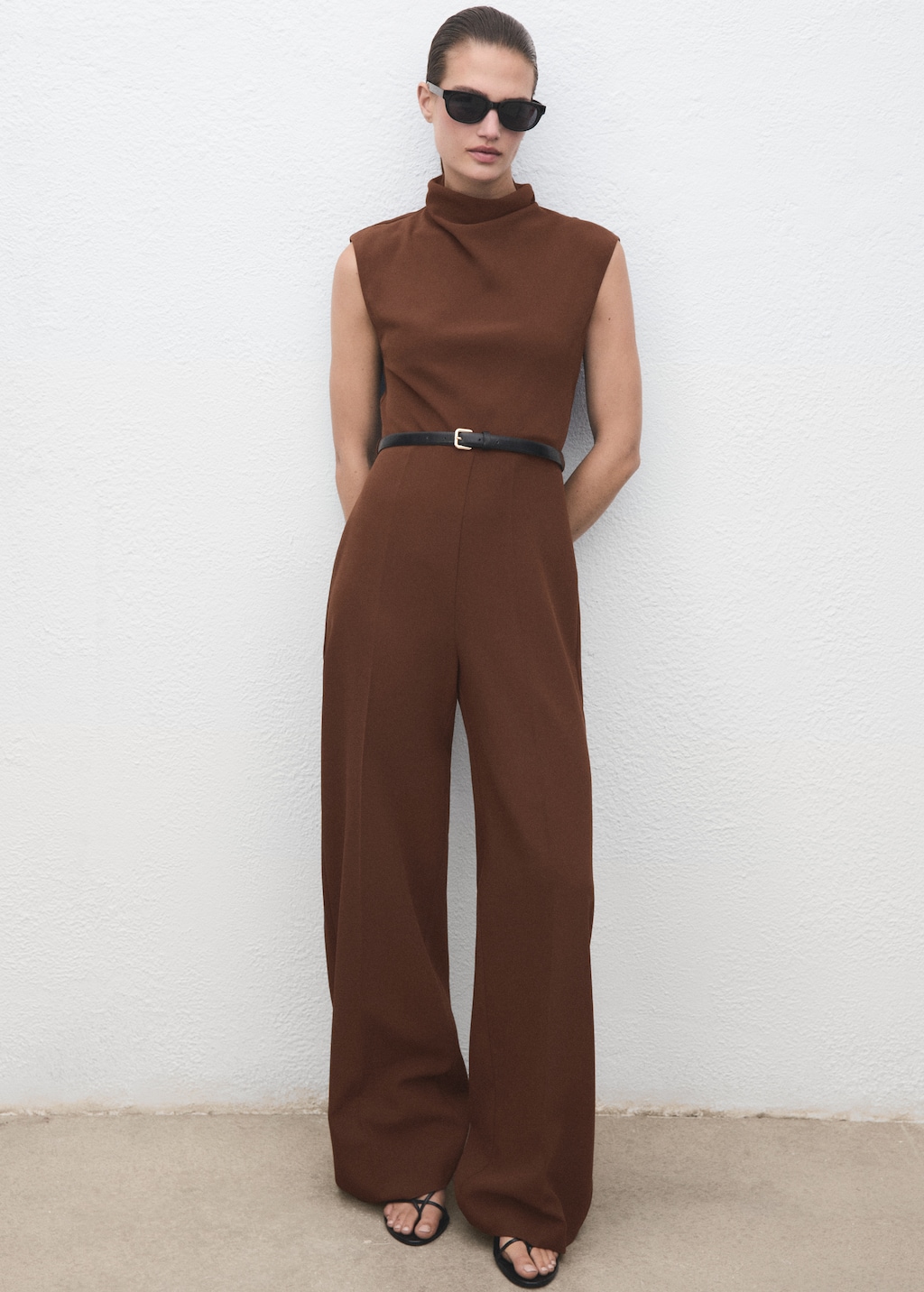 Mango Jumpsuit with draped neck and belt