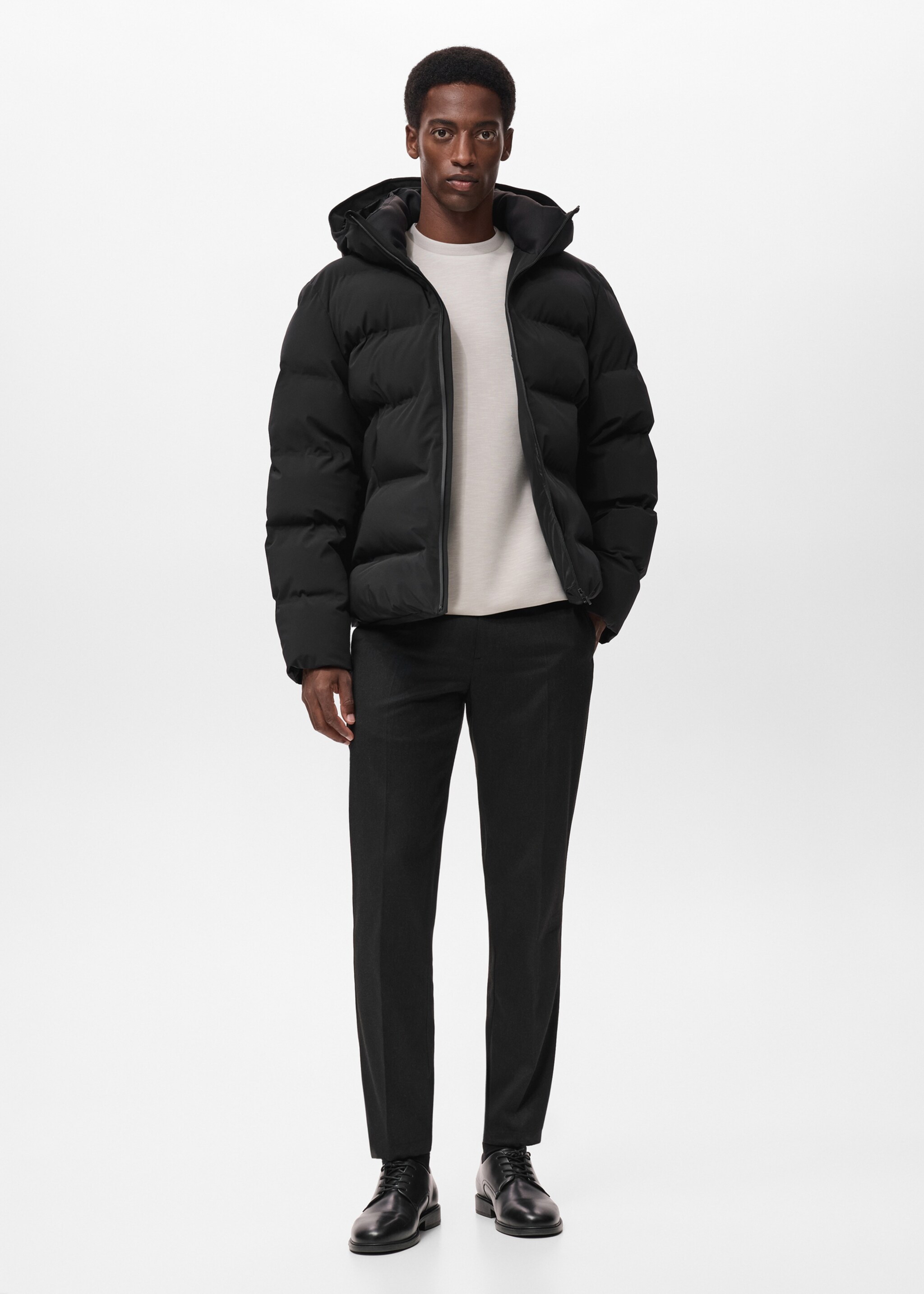 Puffer coat  with waterproof hood - General plane, Black. Ref: 17088265-00.