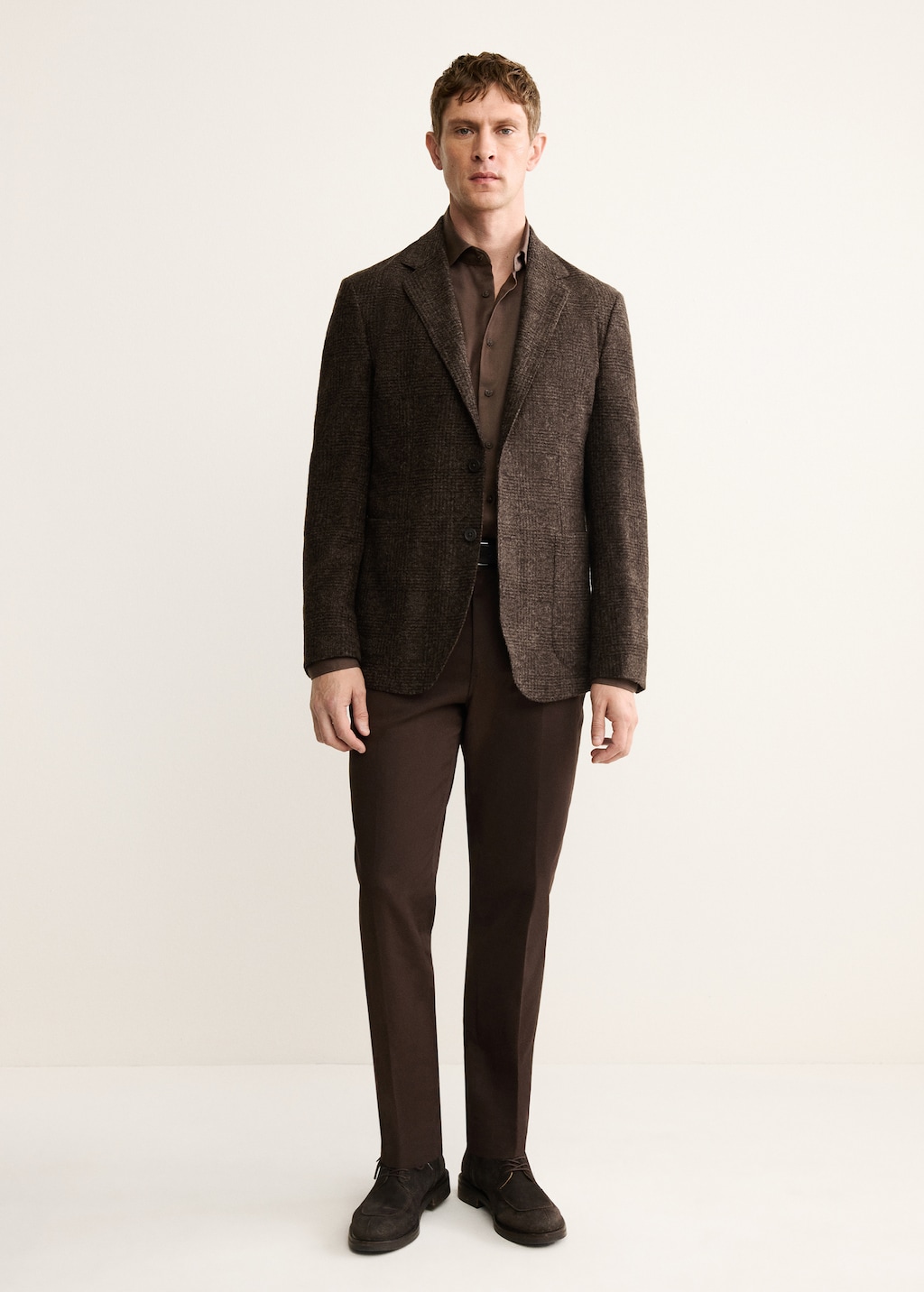 Slim-fit micro-check wool-blend jacket