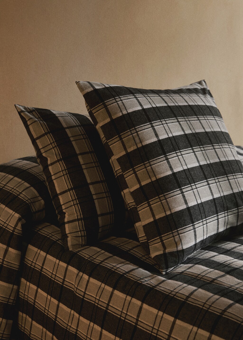 Flannel cotton melange-yarn pillowcase with check pattern 45x110 cm