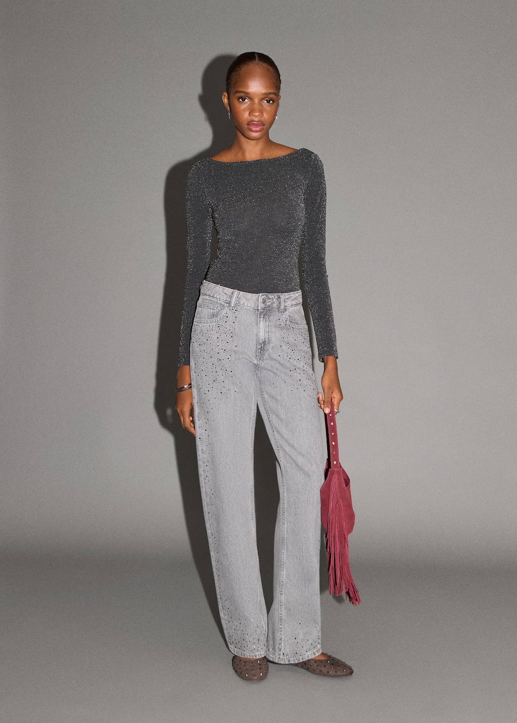 Open-back lurex bodysuit