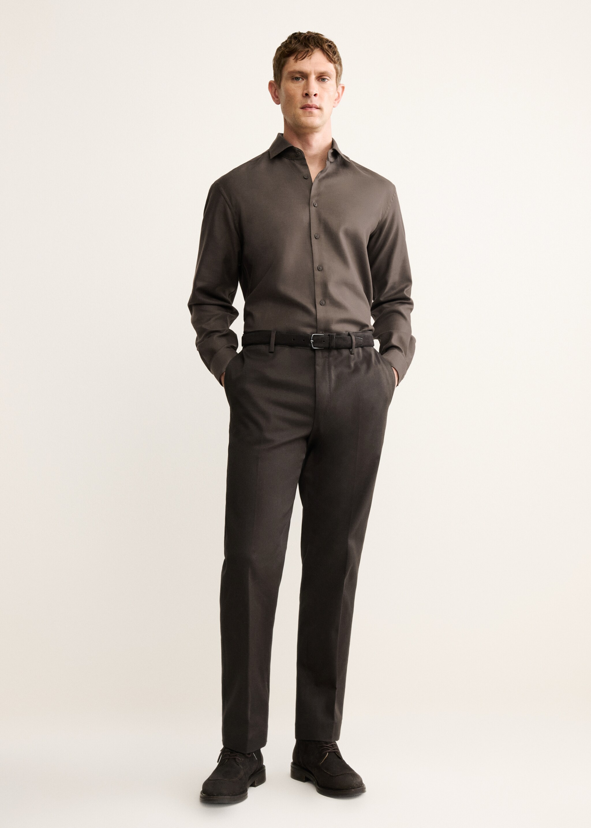 Camisa classic-fit algodón - Plano general, Marrón. Ref: 17088288-00.