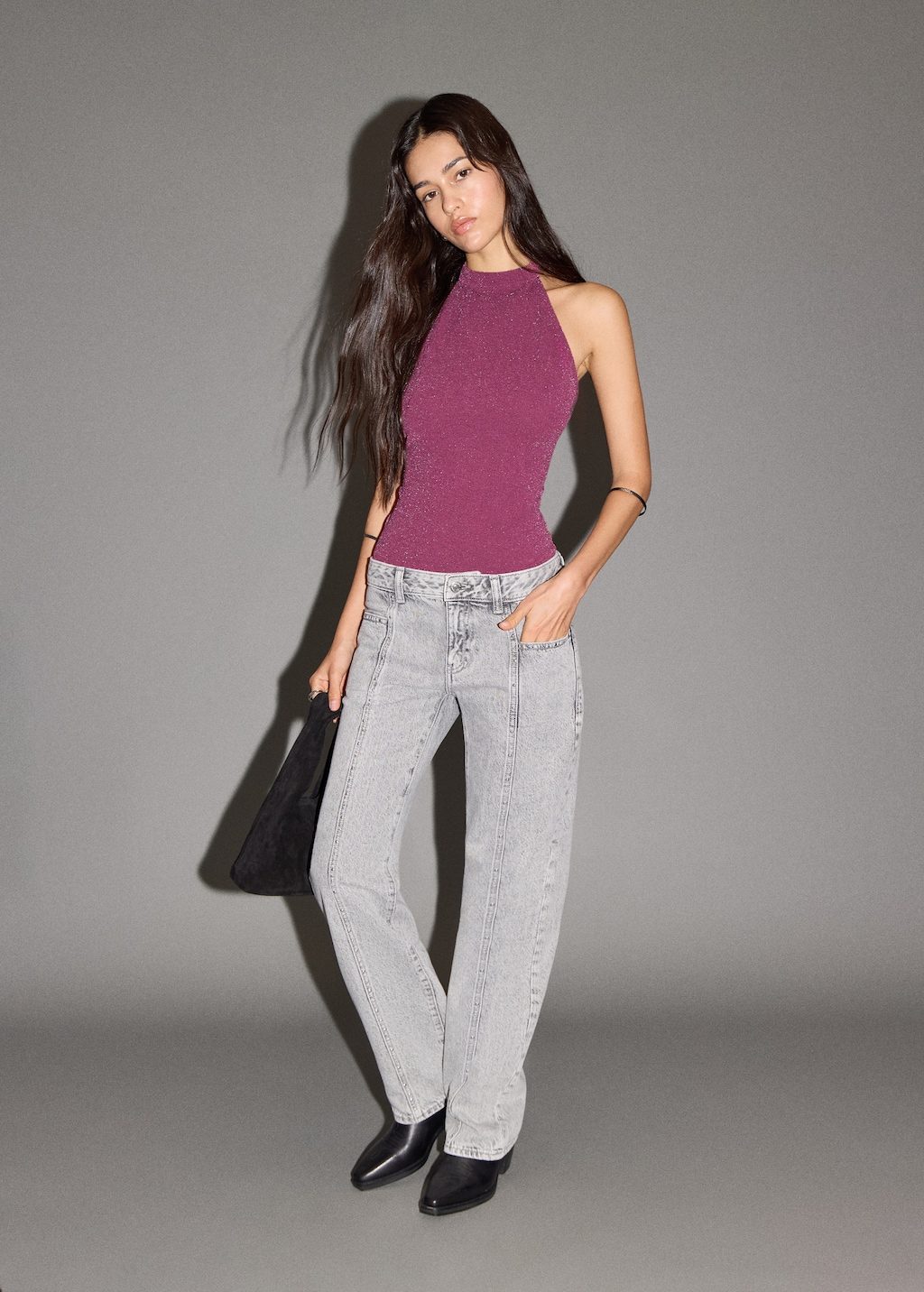 Halter-neck lurex bodysuit