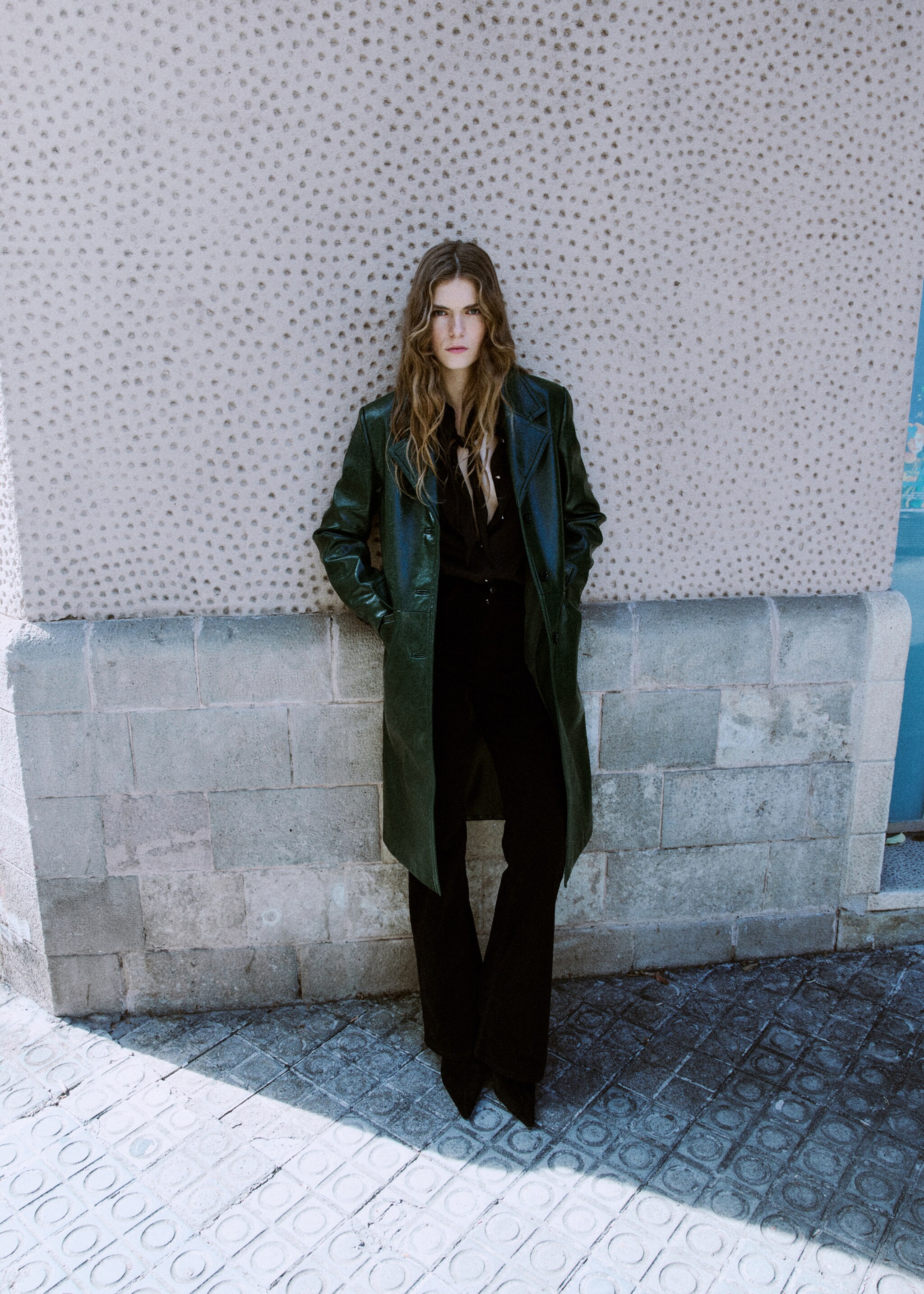 Long faux leather effect coat - General plane, Green. Ref: 17089210-00.