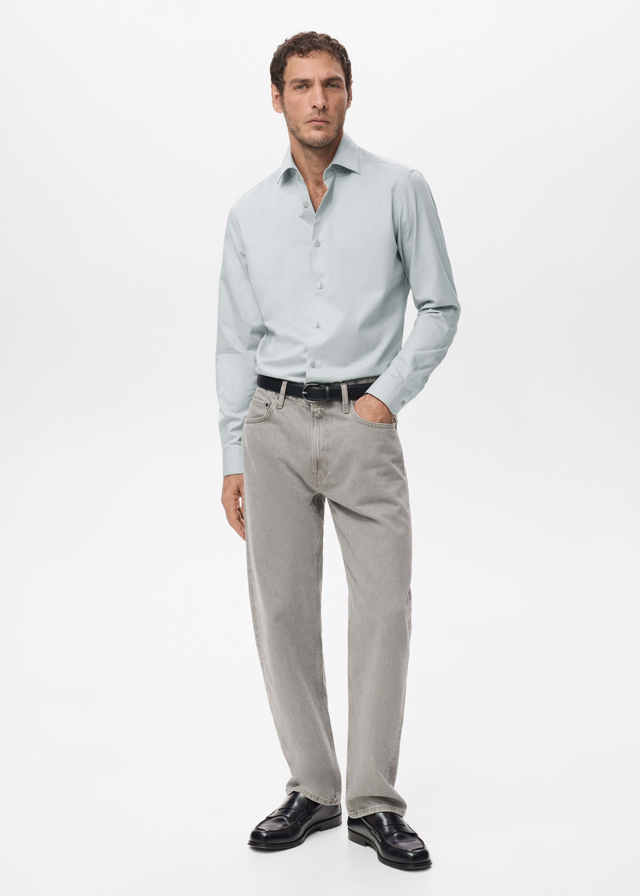 Slim fit shirt cotton and lyocell - General plane, Ice Grey. Ref: 17089213-00.