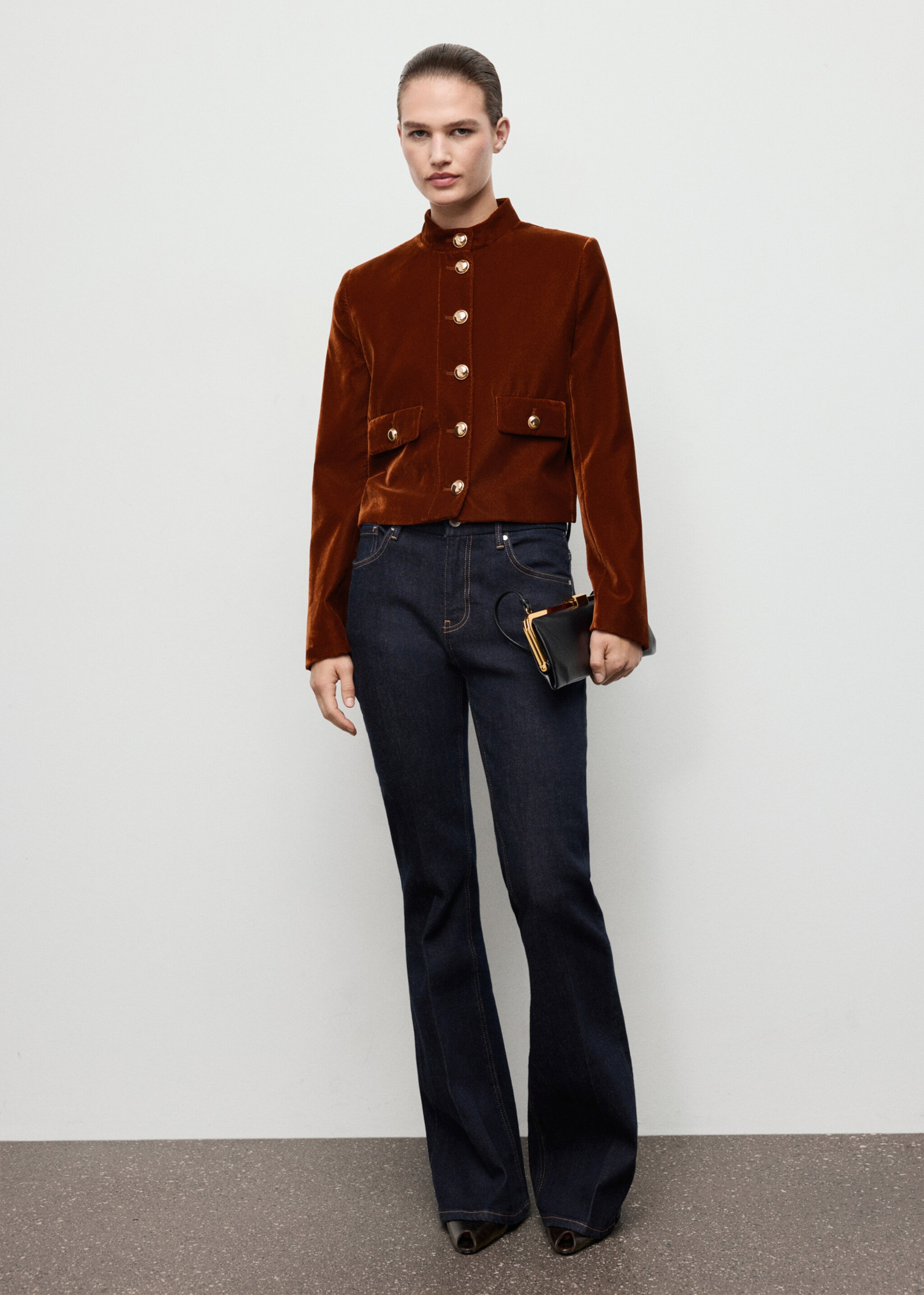 Velvet jacket with buttons - General plane, Burnt Orange. Ref: 17089406-00.