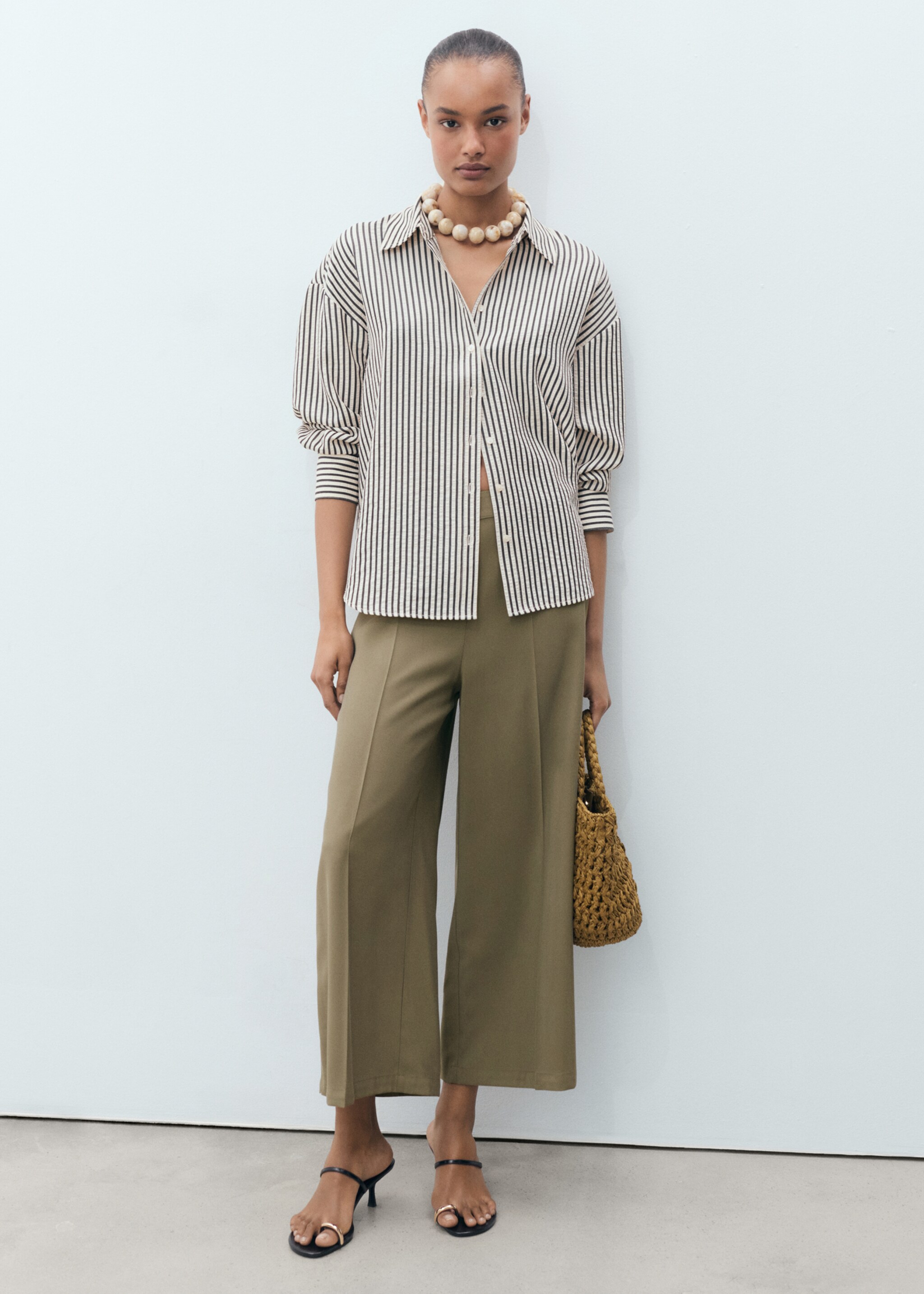 Flowy palazzo trousers - General plane, Khaki. Ref: 17091129-00.