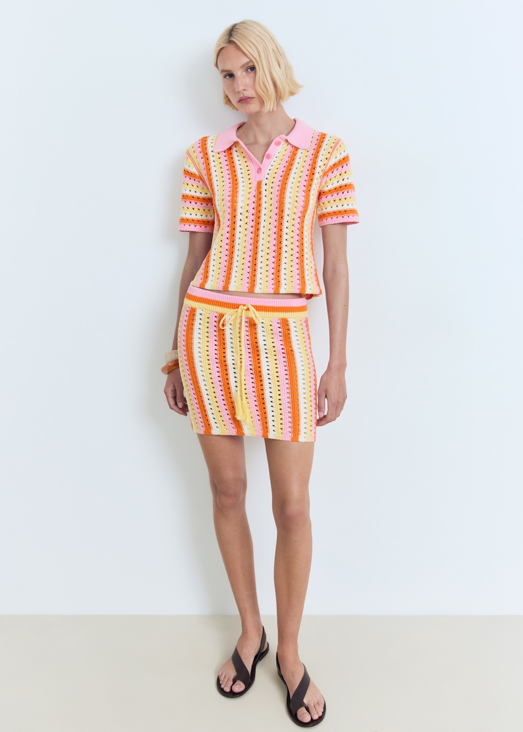 Two-tone striped crochet skirt