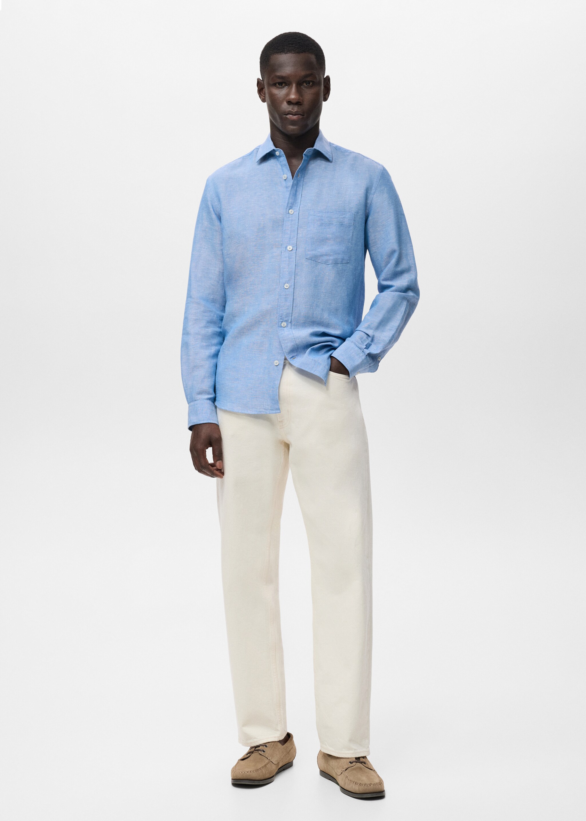 Pocket linen shirt - General plane, Indigo Blue. Ref: 17091247-00.