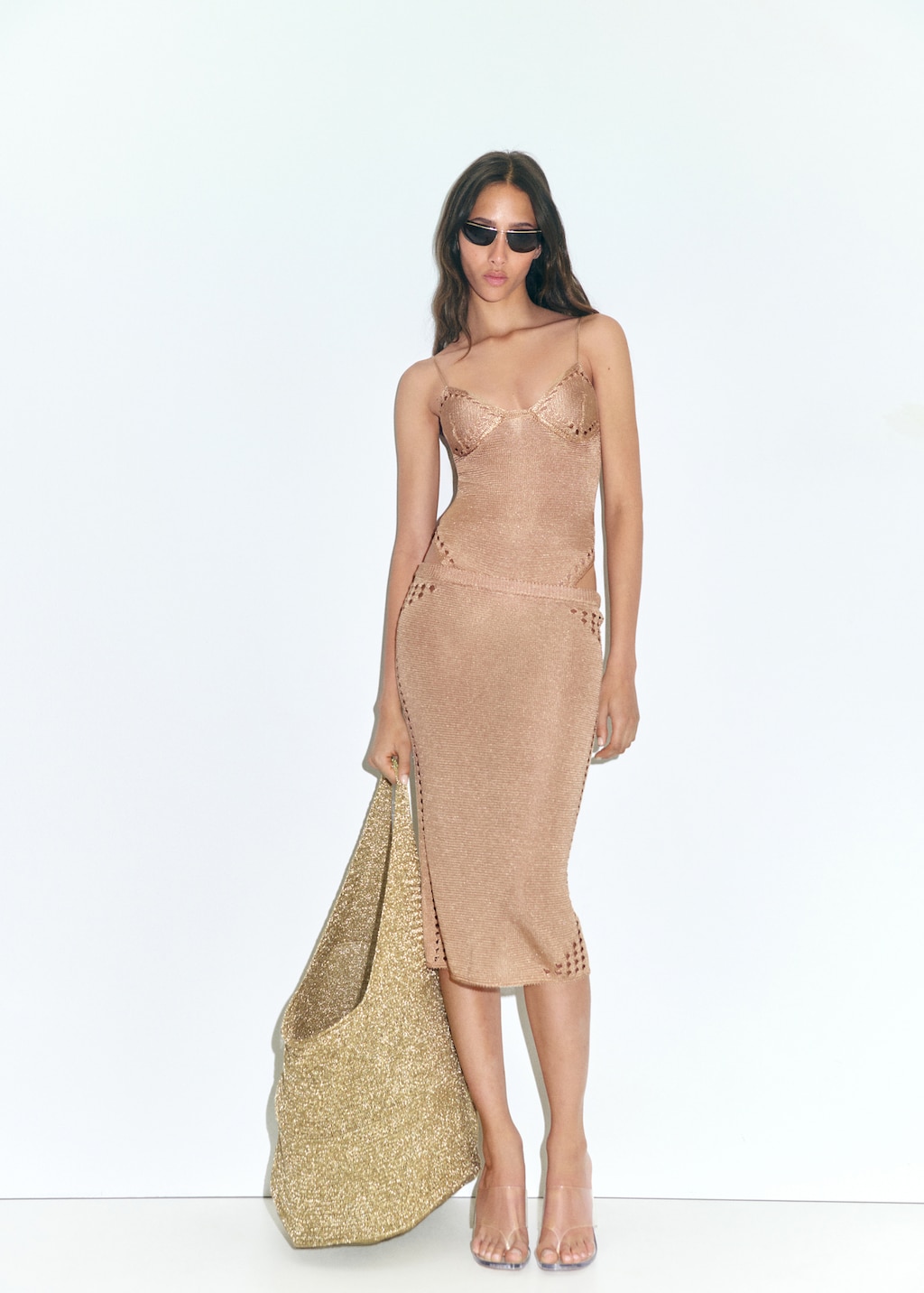 Lurex pencil skirt with openwork details - Women | MANGO USA