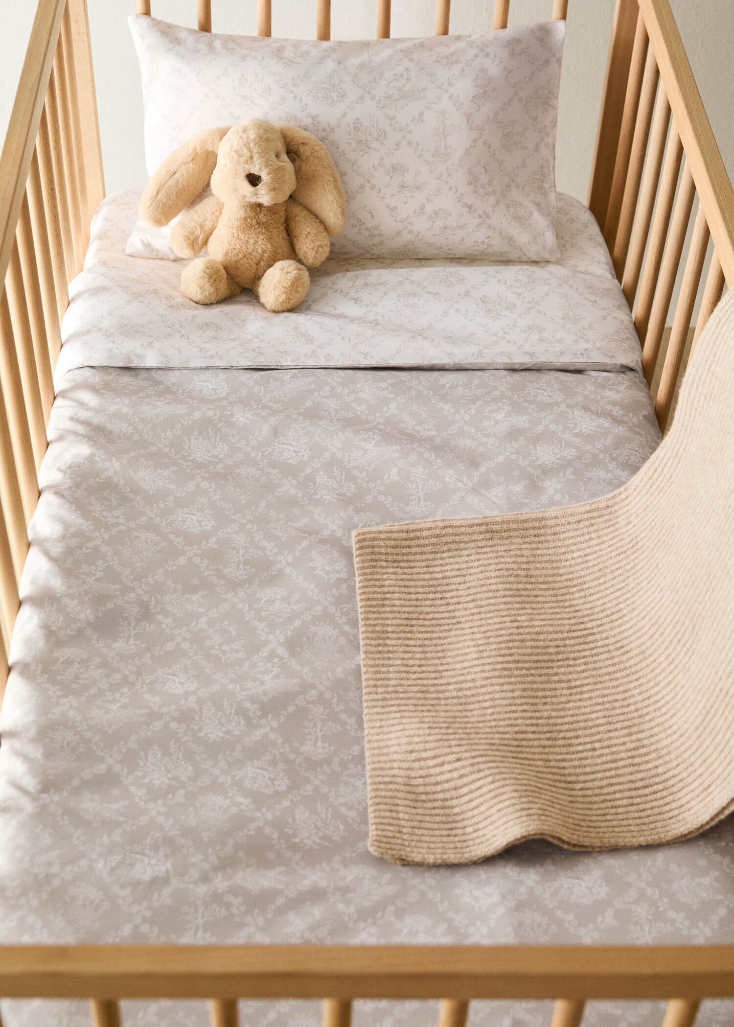 Cot bed duvet cover in percale cotton toile de Jouy - General plane