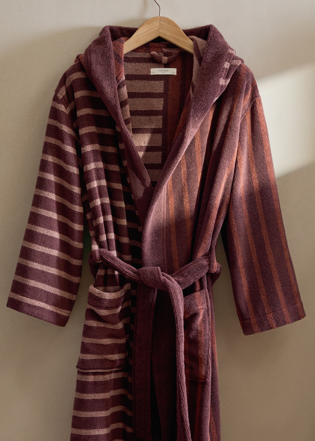 Two-tone striped cotton dressing gown