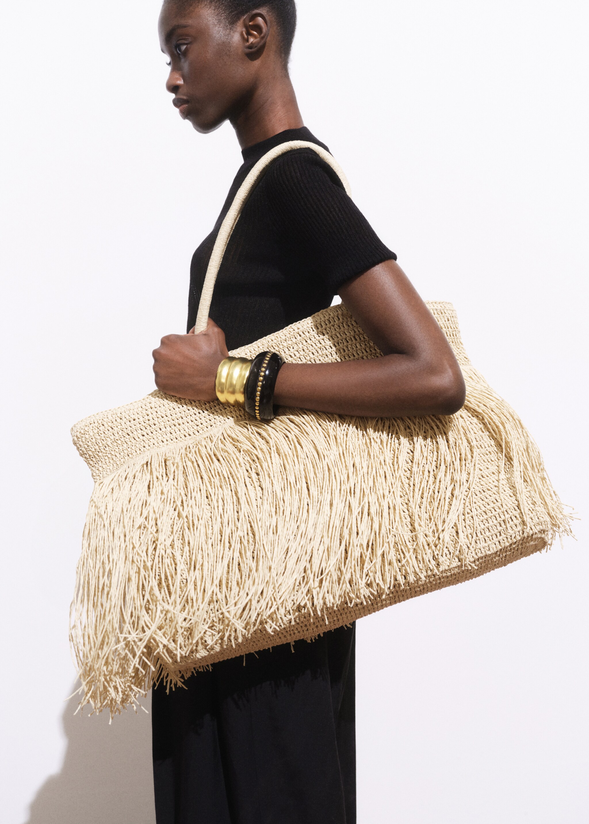 Bolso hombro fibra natural flecos - Plano general