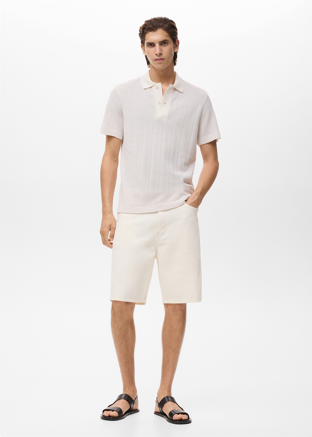 Knitted cotton polo shirt with lace pattern