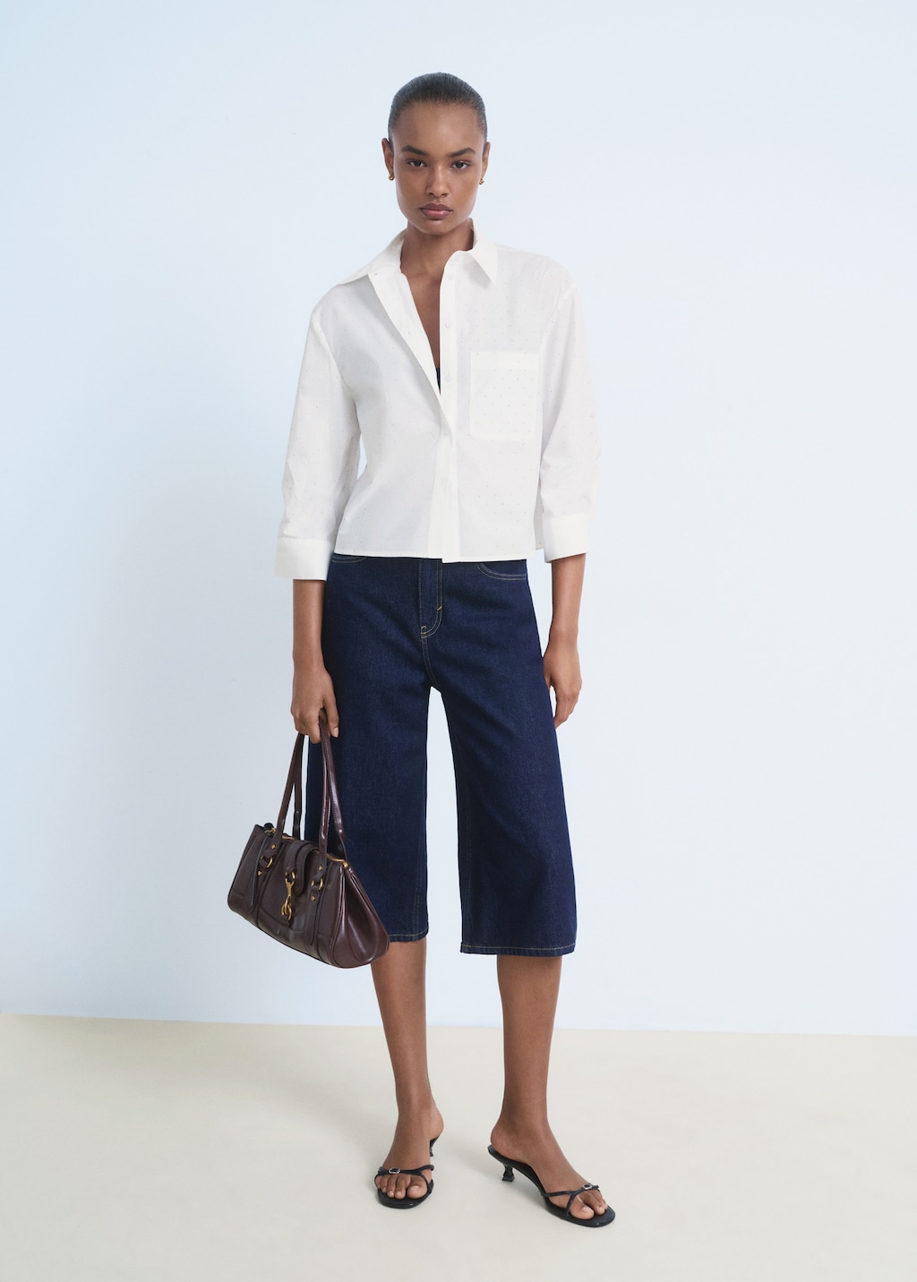 Rhinestone cropped shirt - Women | MANGO USA