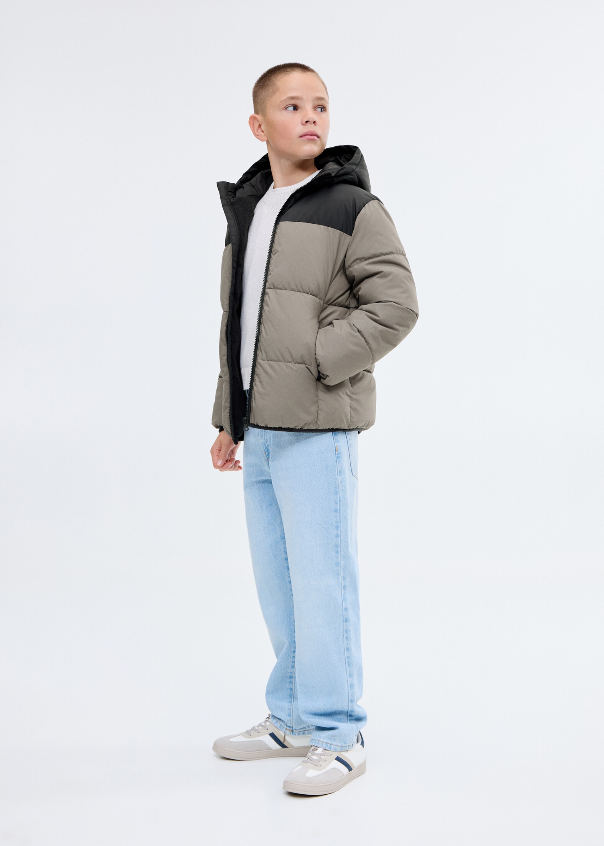 Anorak acolchado bicolor - Plano general, Gris medio. Ref: 17093269-00.
