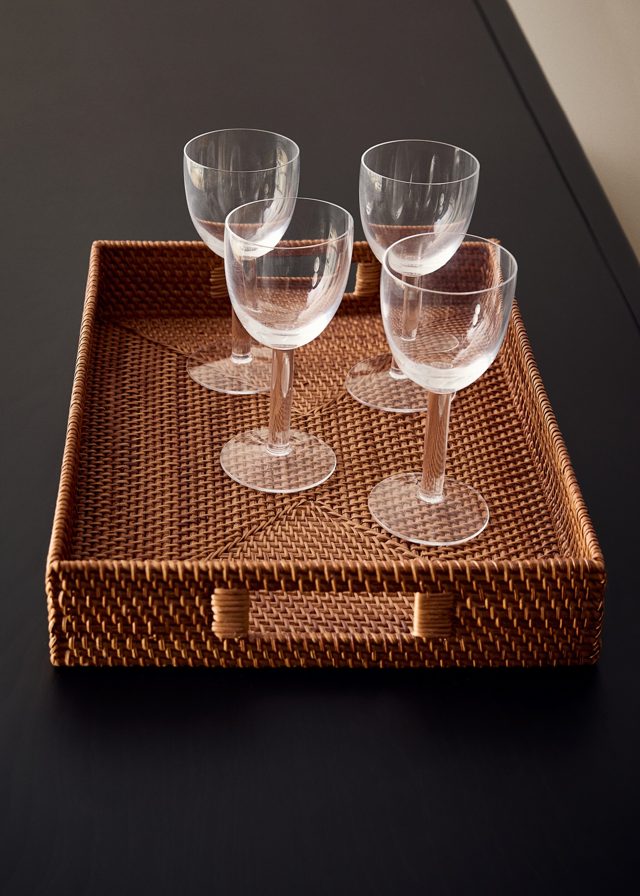 Rattan decorative tray with handles - General plane